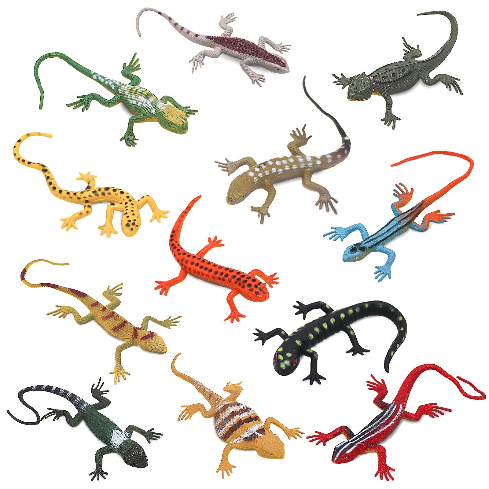 12PCS Reptile Animal Figurine Toy Set, Cold Blooded Amphibians Miniatures Toy with Lizard Chameleon Jungle Animal Figures for Kid Christmas Birthday Decorations Gifts
