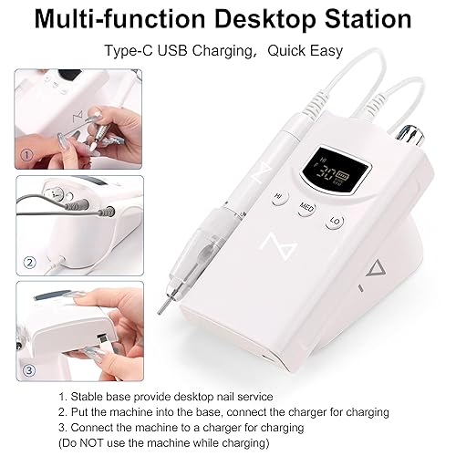 Miniatura 5 de M GEM - Taladro de uñas profesional sin escobillas de 35 K RPM E-File - 3 zonas de RPM ajustables, adelanteatrás, batería de larga duración -