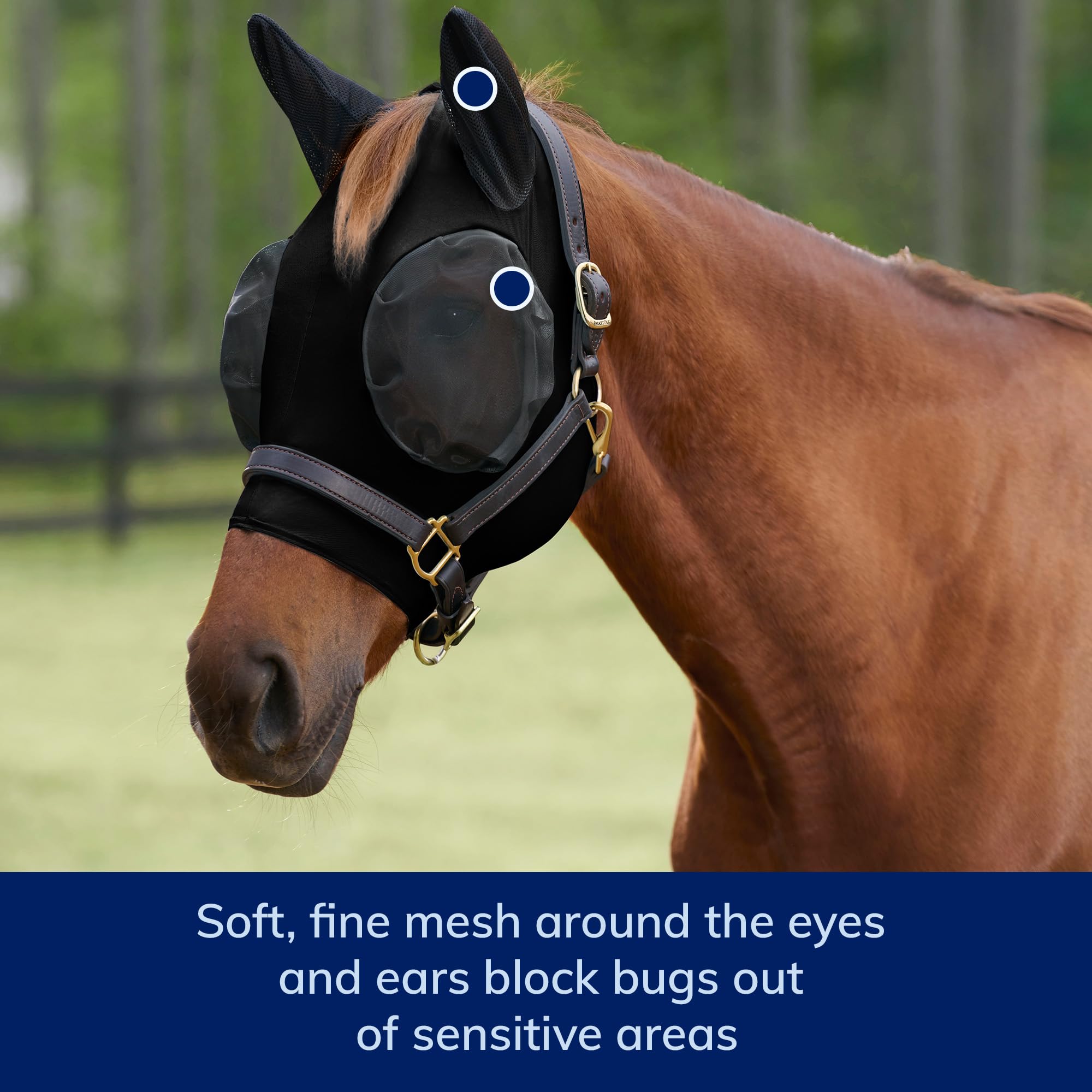 SmartPak Máscara de mosca de caballo Comfort con tecnología SmartCore | Máscara UV para caballo | UPF 50 | Agujero para el antebloqueo | Material elástico | Malla fina alrededor de las orejas |