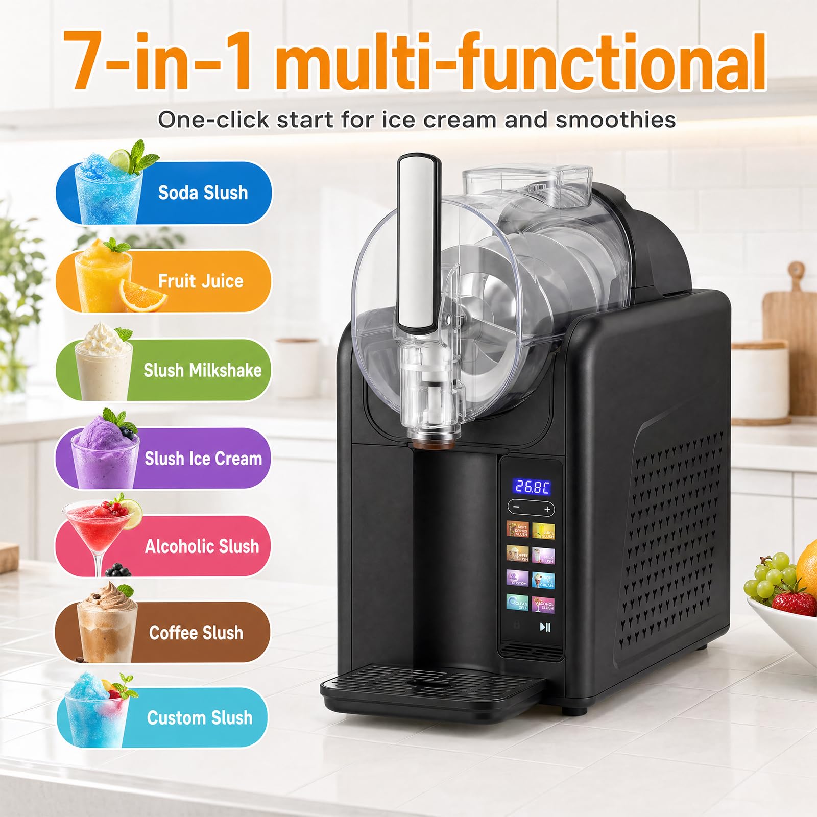 Macchina per Granita,granitore per granite slushie machine,Macchina per slushy da 2L,7 programmi preimpostati Adatto per preparare gelati, frullati, milkshake, cocktail ghiacciati e margarita (nero)