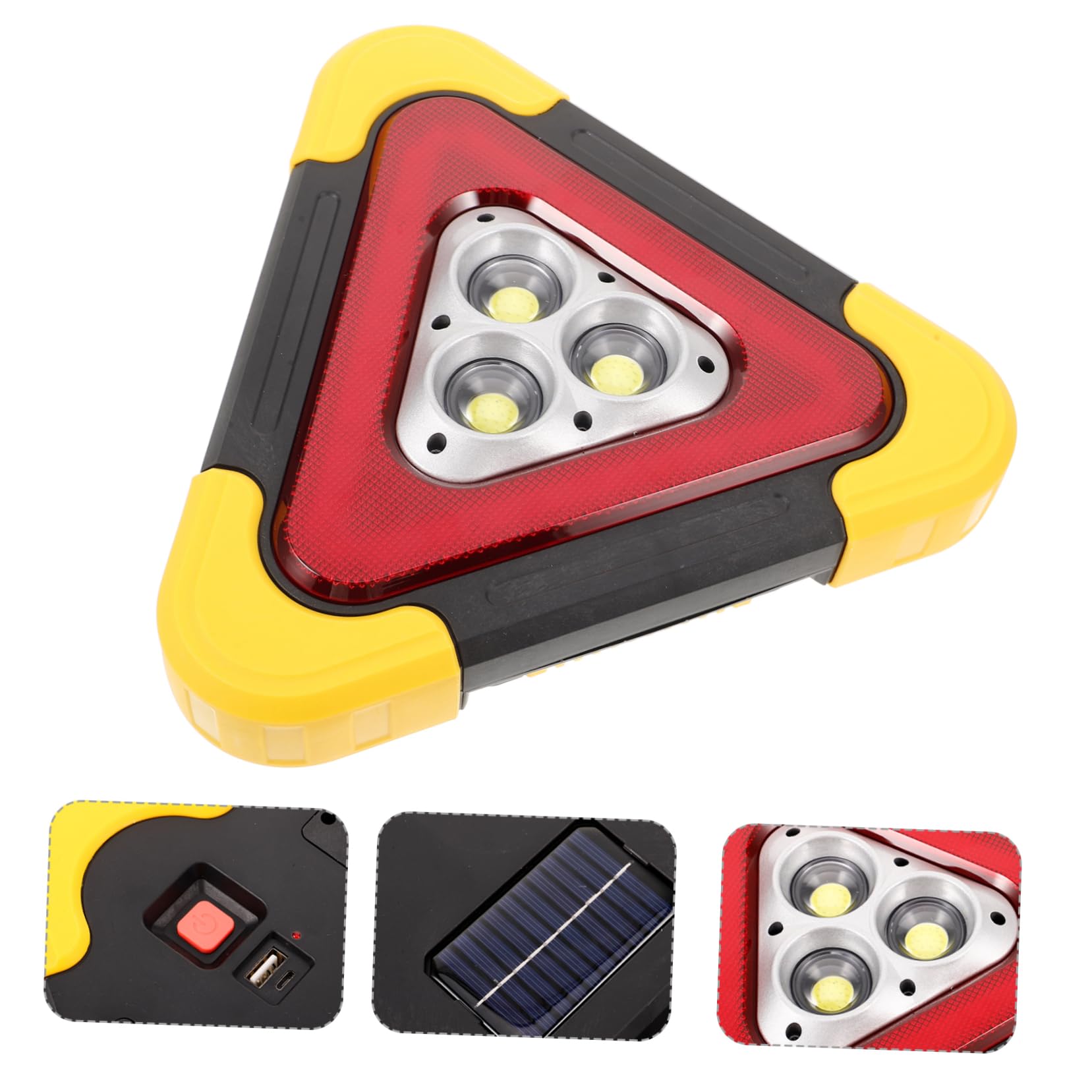 PRETYZOOM Luces De Emergencia Del Vehículo Triangular Para Condujo Brillante Auto Advertencia Lado Amarillo Portátil Triángulos Camiones Solar Material Reflectante De Pvc