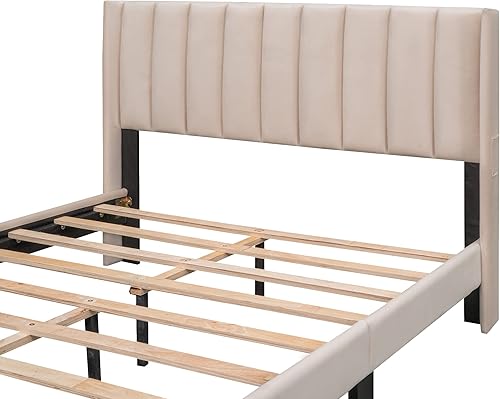Miniatura 7 de Cama de plataforma de tapicería tamaño Queen con 4 cajones en 2 lados marco de cama de madera con cabecera ajustable para dormitorio de niños diseño