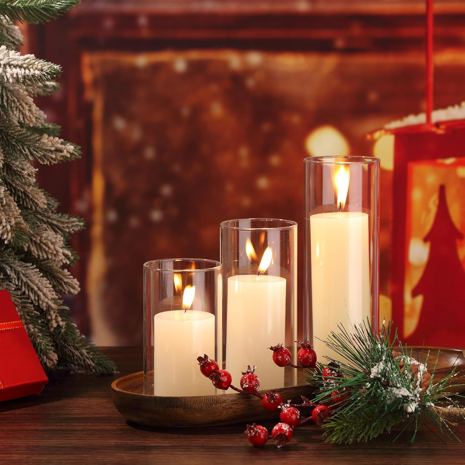 Shihanee Set of 3 Pillar Candles and 3 Glass Cylinder Candle Vases Holders Clear Pillar Jars for Wedding Centerpieces(2.6'' X 4.7'', 5.9'', 7.9'',Ivory White) - Image 4