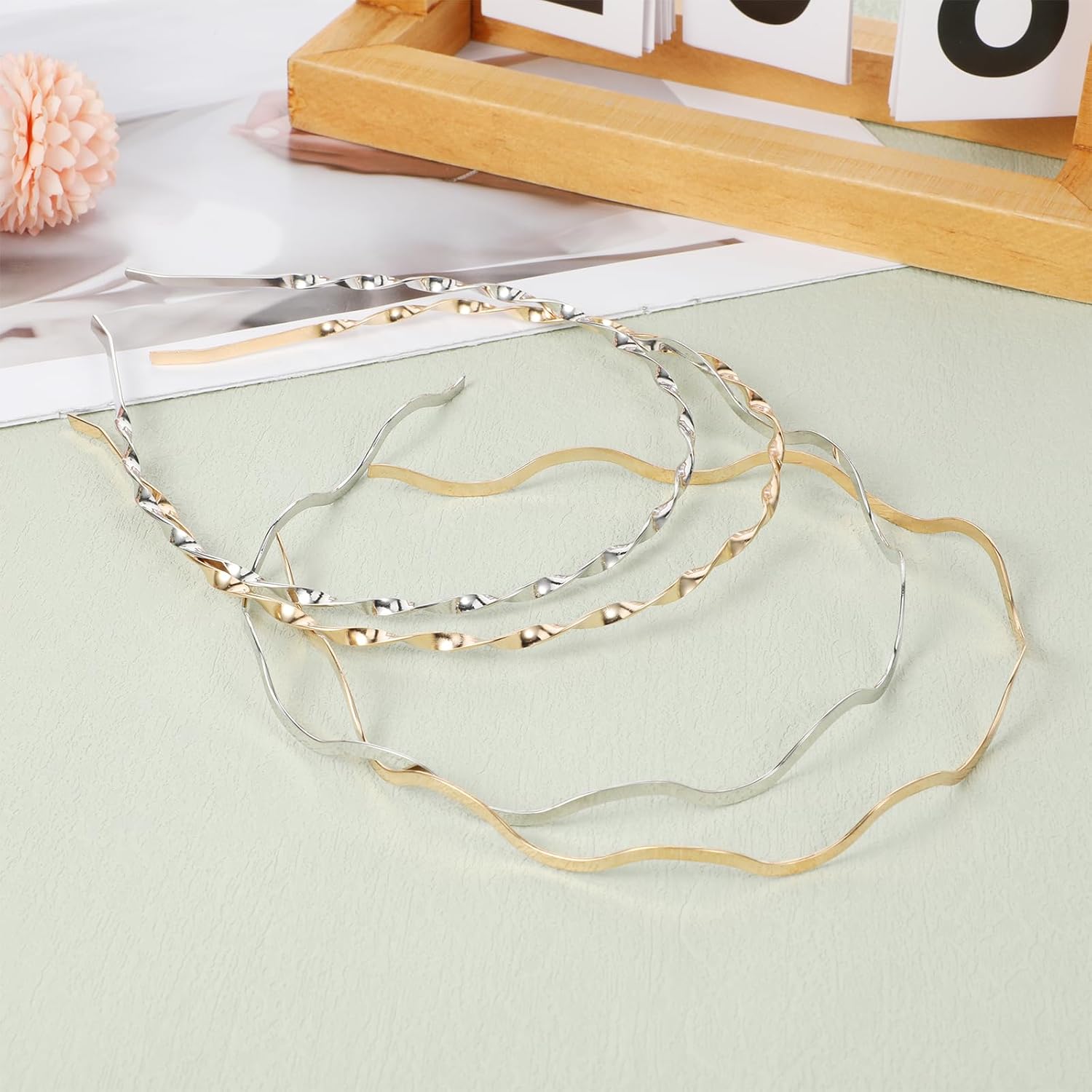 4Pcs Thin Metal Headbands Silver and Gold Simple Hair Band Hairstyle Hair Accessories for Women - Image 5