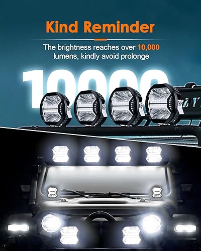 Miniatura 7 de SPL Cubo de luz LED para conducción todoterreno, 3.8 pulgadas, 48 W, 10000 lúmenes, luz de conducción auxiliar con diseño de letra X DRL, barra de