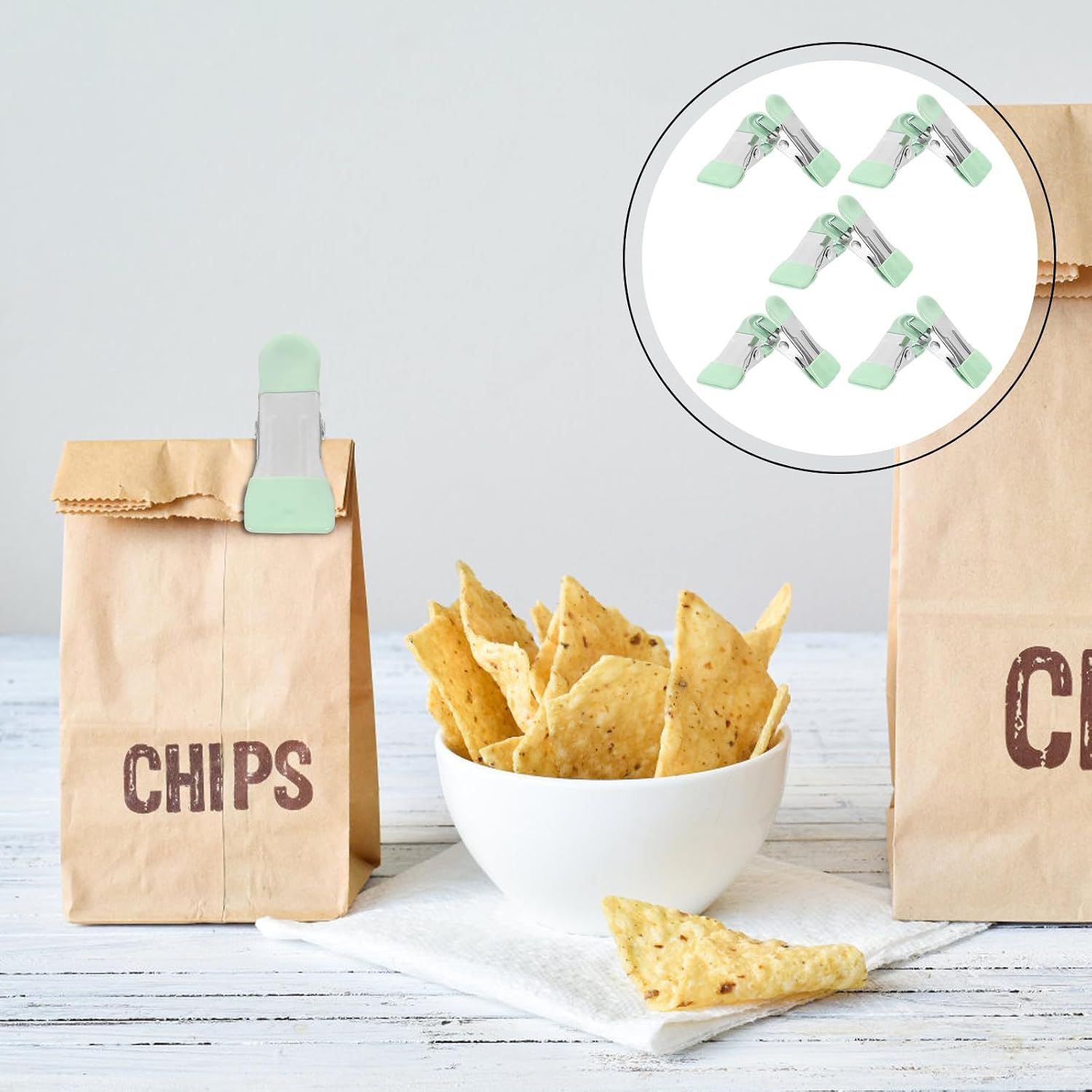 Heavy Duty Food Clips and Mini Clothespins 2.17 Inch Chip Bag Clips for Snacks and Outdoor Use, 10pcs Light Teal Set