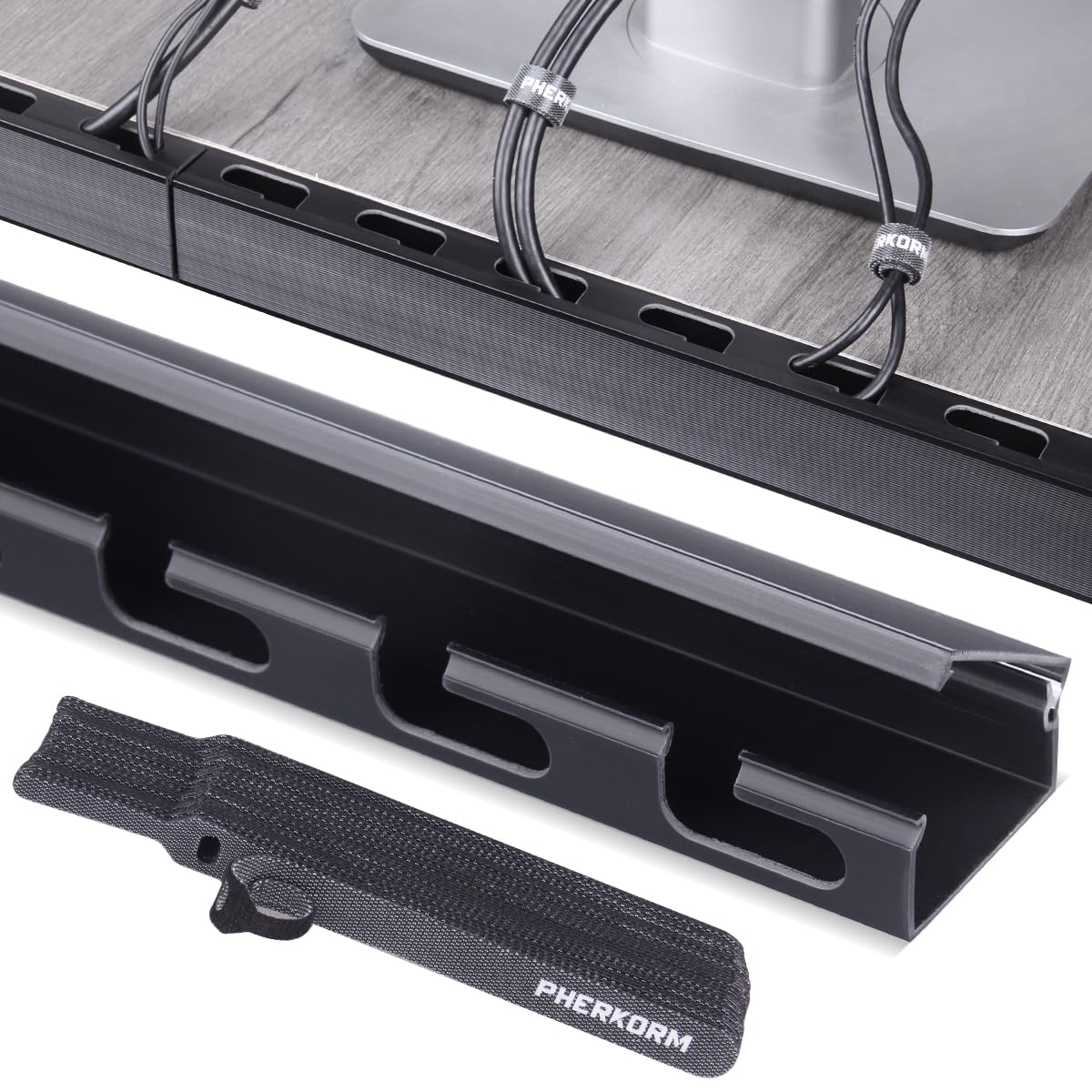 Cable Raceway Kit, PHERKORM Cable Management Under Desk, Integrated Connection Cover Cable Organizer, Cord Organizer for Hiding Computer, TV,Network - 6x15.4inch Black.