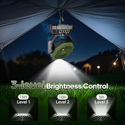 Miniatura 6 de AJVV Ventilador de camping recargable, ventilador alimentado por batería con control remoto, luz LED, motores duales, velocidad continua, oscilación