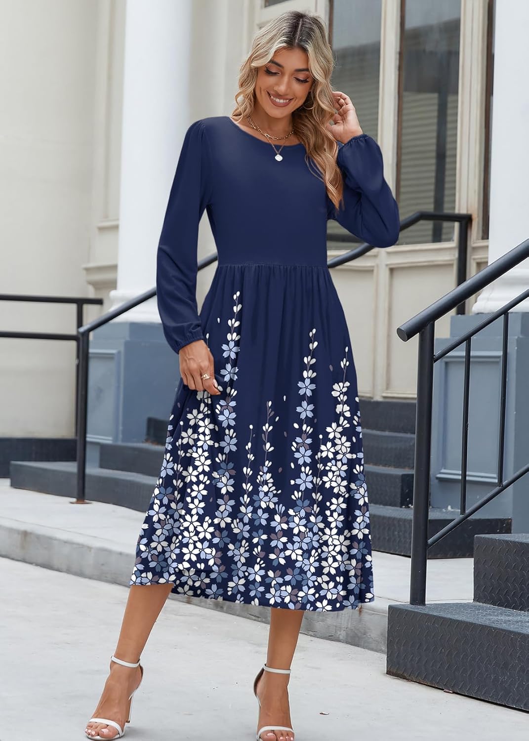 Zeagoo Long Sleeve Dresses for Women 2026 Fall Winter Casual Flowy A-Line Boho Midi Party Long Dress with Pockets - Image 3