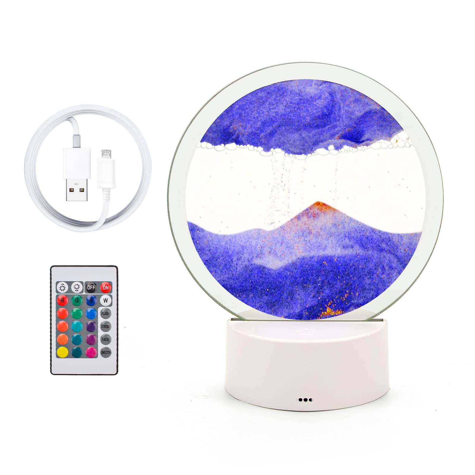 Pipihome Moving Sand Art Painting Lamp, 3D Flowing Sand Art Picture with LED Light, Round Glass Sand Frame, Color Changing Sand Painting Liquid Desk Lamp Ocean Decor for Desktop Home Office Work