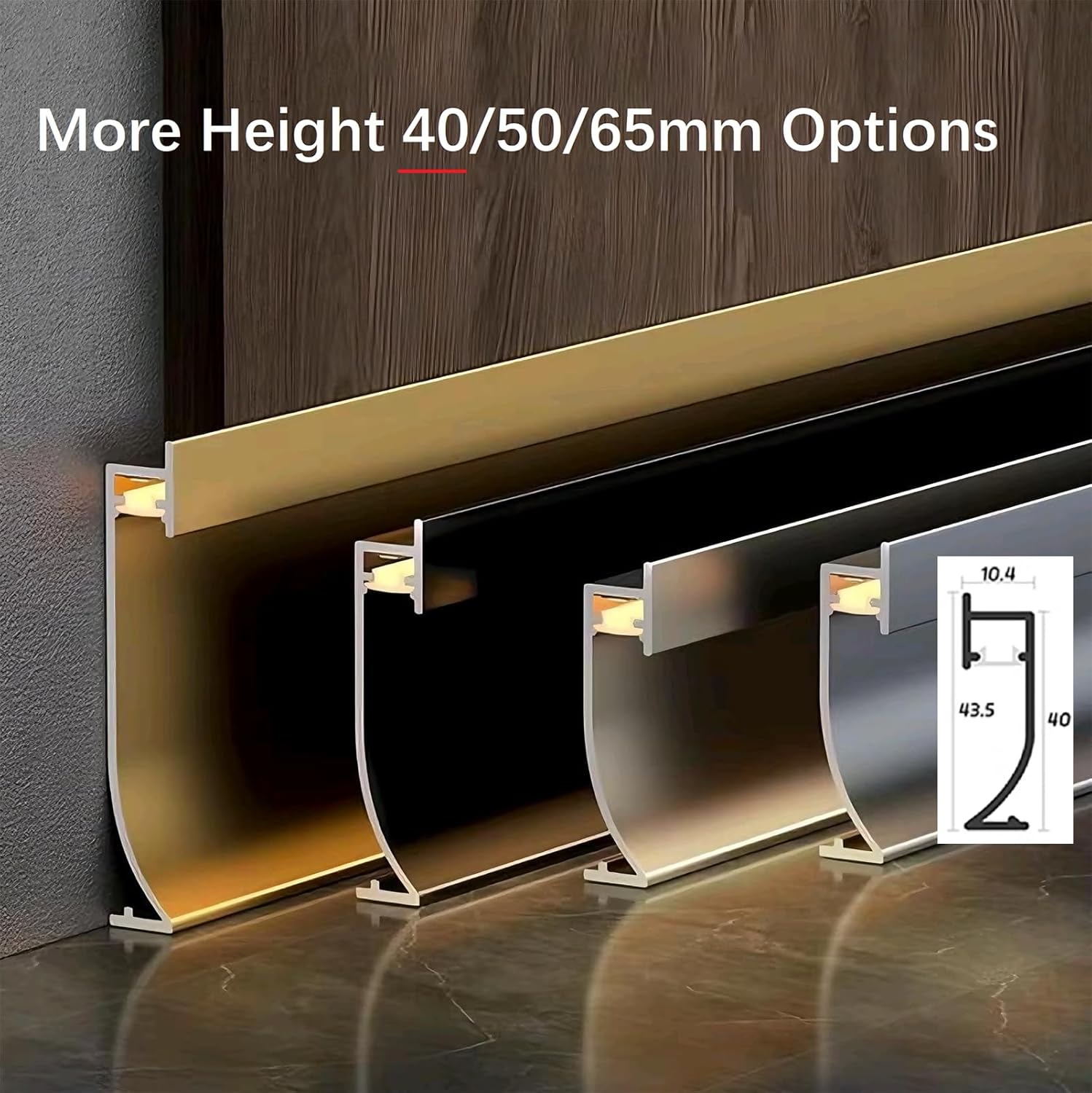 LED Aluminium Metal Baseboard Trim, Matte Antique Gold 36Pcs 40mm x 2500mm 1.57" x 8.2' Total 295.3 ft LED Light Aluminum Wall Base Board Cover Molding Skirting Trim, Embedded Installation Downlight