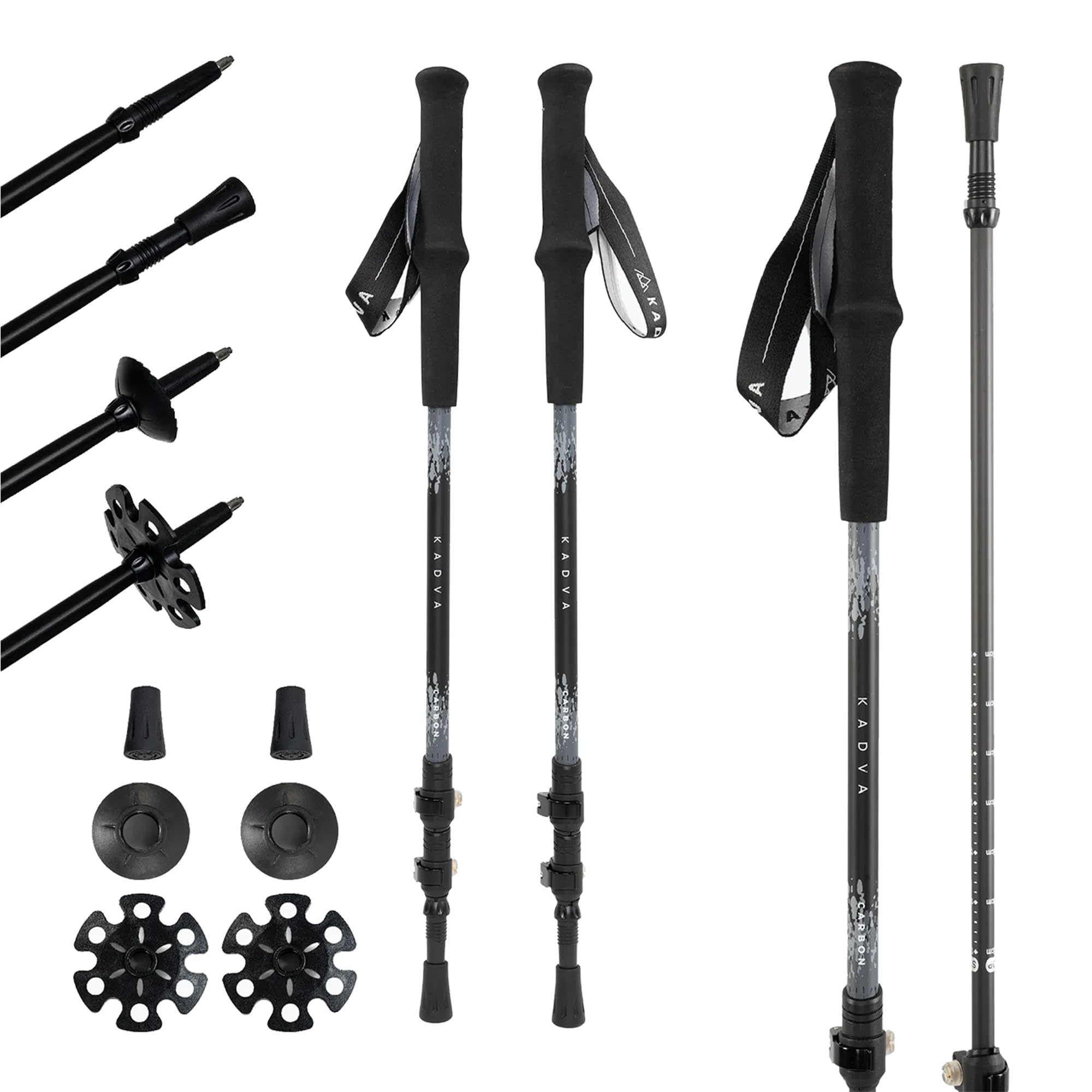 KADVA Bastones de Trekking Torre en Color Gris, tamaño Ajustable 65-135 cm, Mango de Polipropileno y Espuma EVA para Mayor Comodidad al Usuario, Bastones de Aluminio, robustos y Resistentes a los