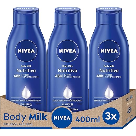 NIVEA Body Milk Nutritivo Leche Corporal Hidratación Profunda, Piel Seca y Muy Seca, (pack de 3 X 400 ml)