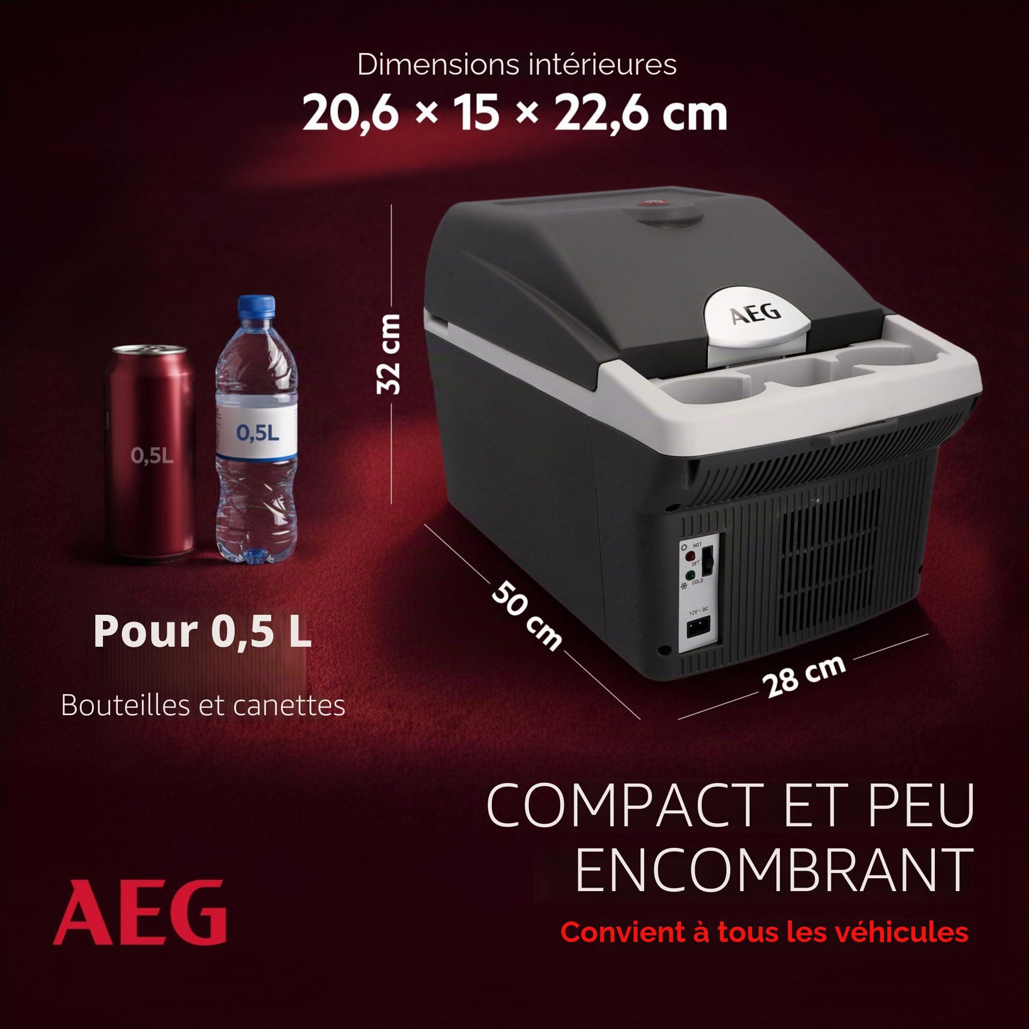 AEG Automotive Board-Bar BK 16 Glacière thermoélectrique et chauffante 16 litres, 12 volts pour voiture et prise, peut être fixée à la voiture, argent