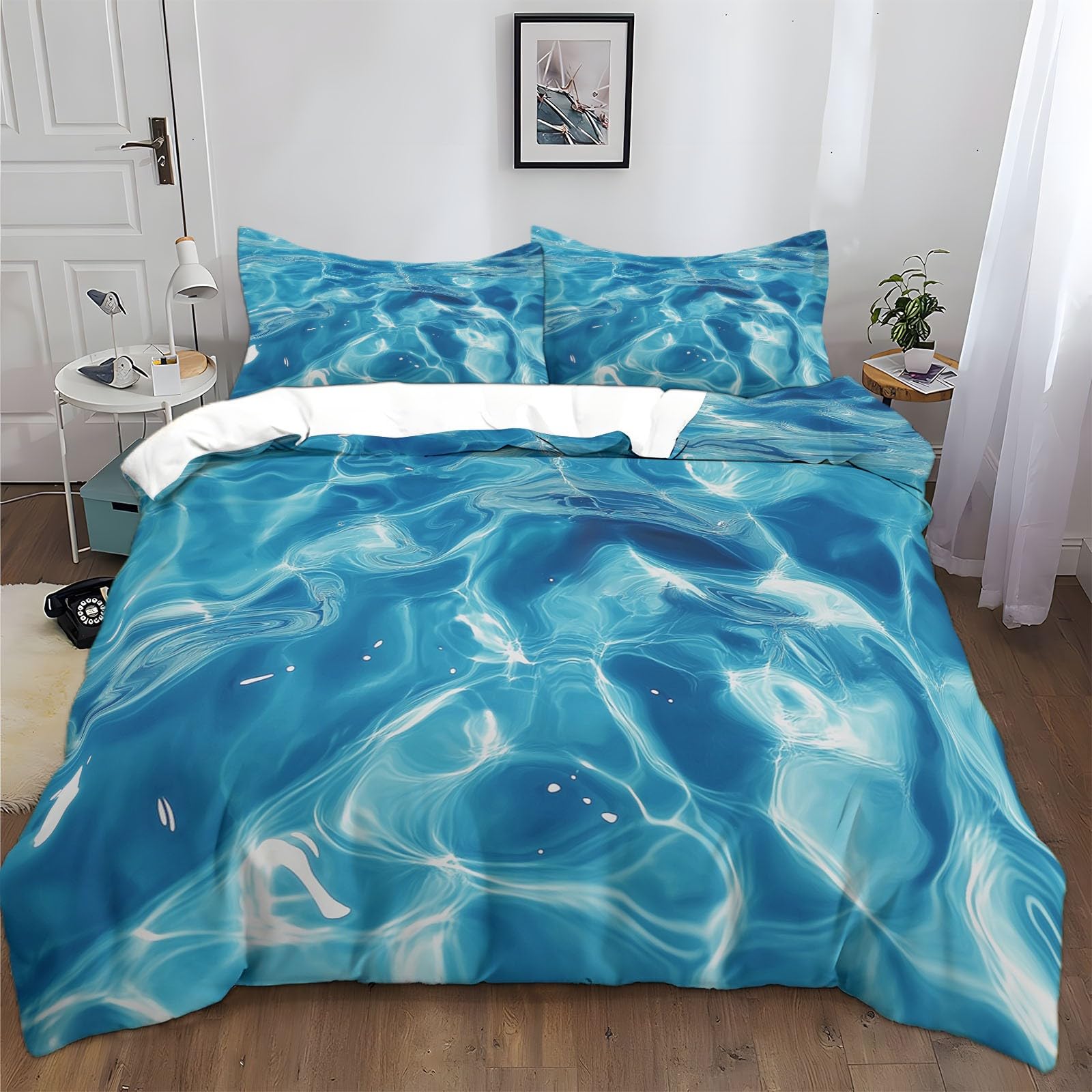 Housse de couette eau bleue fermeture éclair parure de lit douce microfibre imprimée 240x260