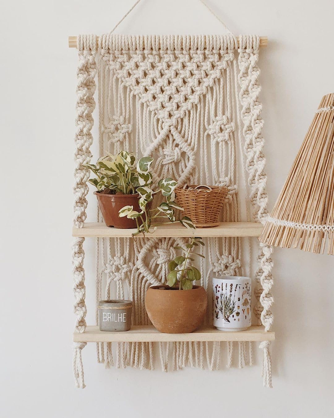 ARSHLAZA Macrame Wall Hanging Shelf | Shelf for Living Room | Macrame Shelf Two Tier | Large Macrame Shelf Wall Hanging Made of Cotton Rope | Boho Handmade Shelf [W03]