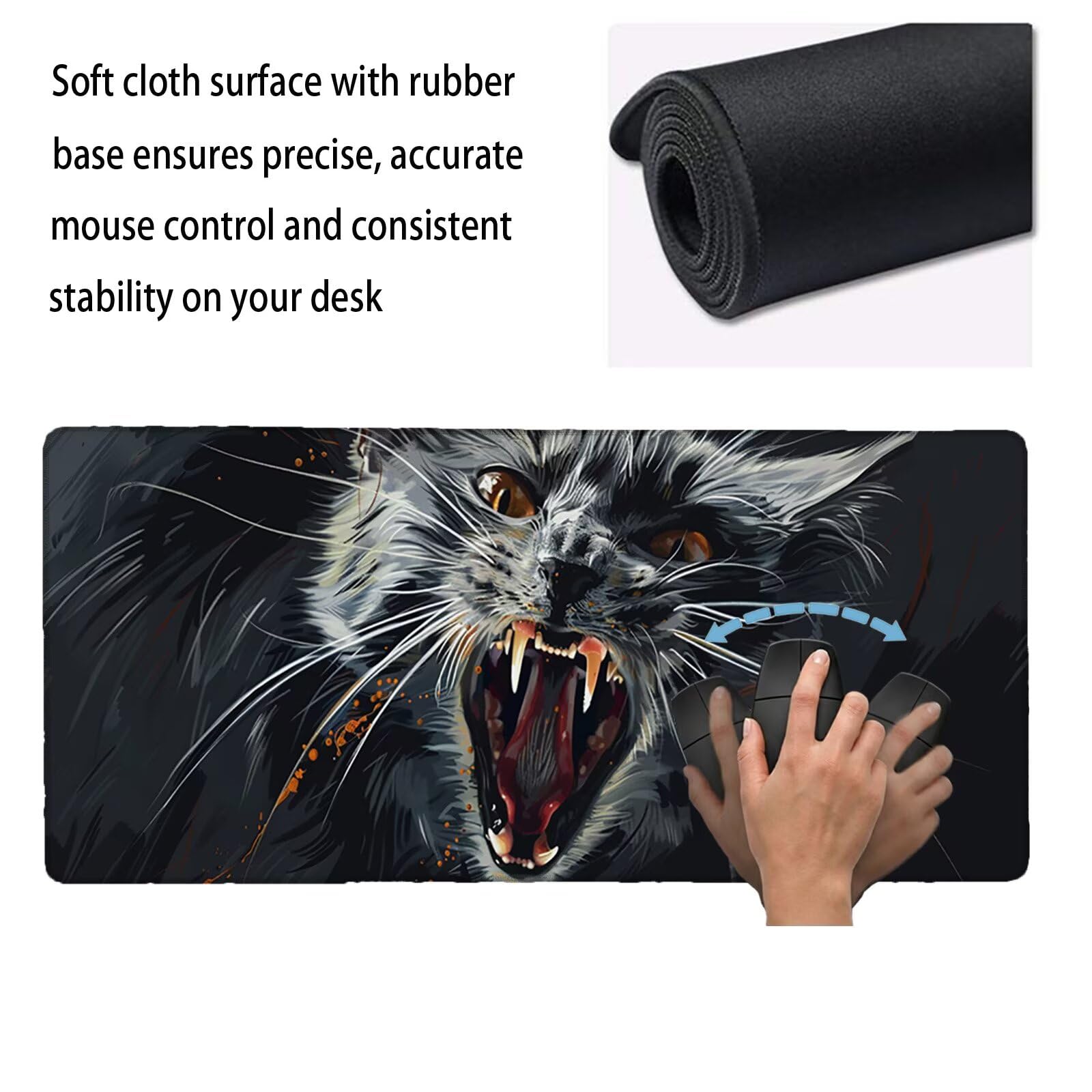 Sottomano Scrivania Grande 1200 x 600 x 3 mm Gatto Tappetino Tastiera Computer con Base Antiscivolo e Bordi Cuciti, Protezione Impermeabile, per Lavoro/Casa/PC Gamer, Regali Uomini (Animale) L-x5346