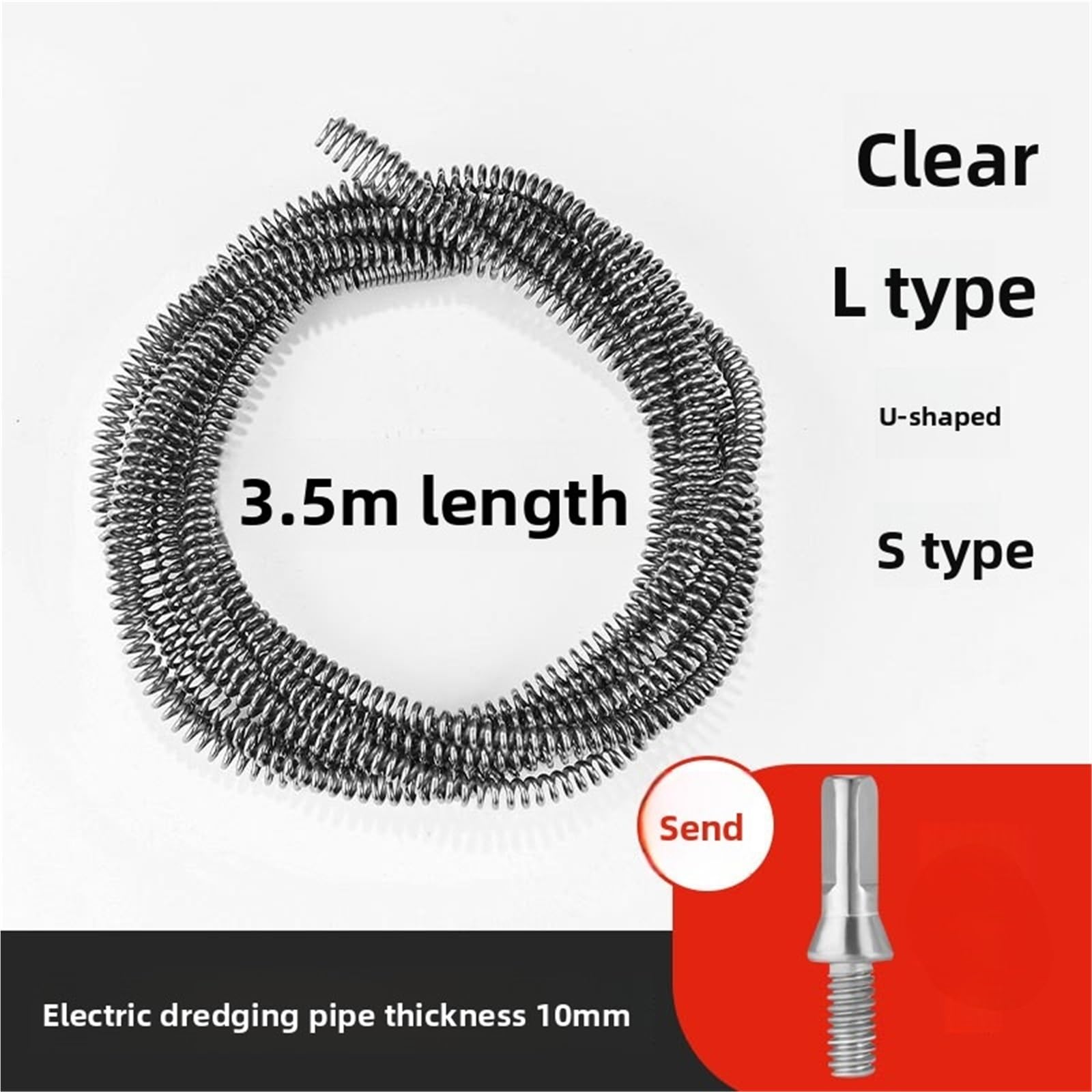 Molla for Tubo Di Scarico, Diametro 10 Mm | Strumento di pulizia antiruggine for la rimozione di condutture del lavandino del lavandino intasato(3.5-meter pipe)