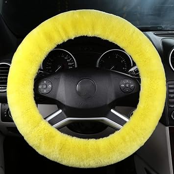 Fluffy Steering Wheel Cover for Women Fuzzy Steering Wheel Cover Winter Warm Faux Wool Plush Car Wheel Cover Furry Steering Wheel Protector Universal Fit 15 Inch Yellow