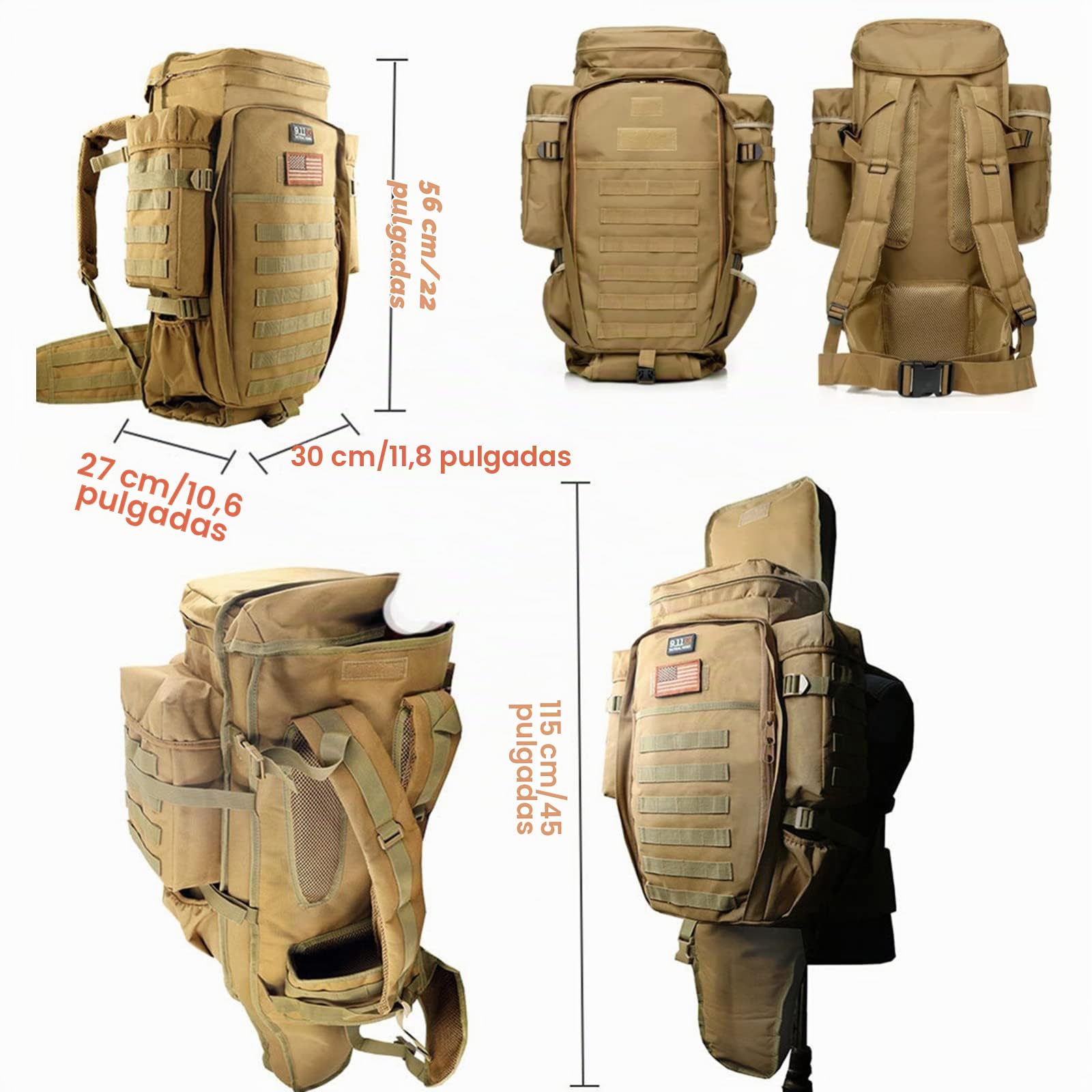 Mochila Táctica Militar de Rifle Largo con Molle para Caza, Pesca, Airsoft y Campo de Tiro
