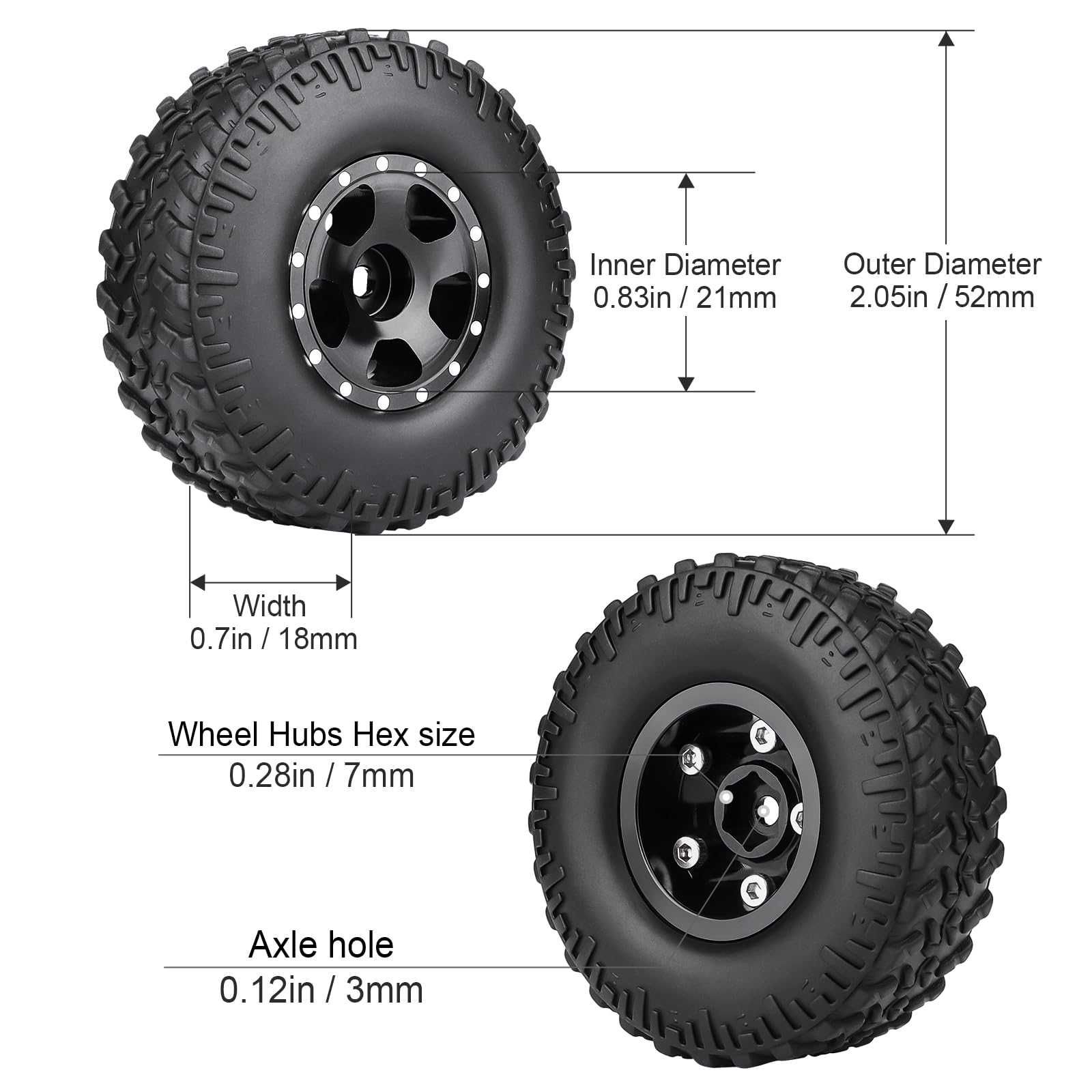 HobbyPark 1.0 Beadlock Wheels for TRX4M AX24 SCX24 FCX24 Enduro24 1/18 1/24 RC Crawler Car (Style A with Tires)