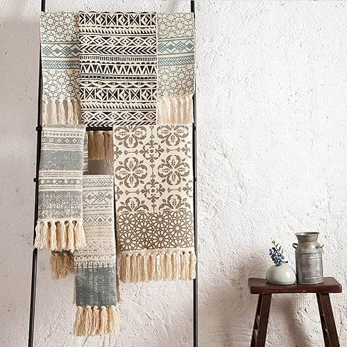 Miniatura 5 de 2 alfombras de algodón de 2 x 3 pies + 2 x 4.2 pies con borlas, alfombra de baño tejida lavable, alfombra de baño, alfombras para cocina, sala de