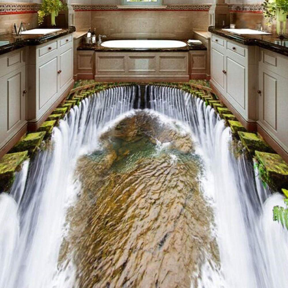 Papel Pintado De Suelo Estéreo 3D Personalizado,Cascada Redonda,Piscina,Mural De Pared Autoadhesivo,Papel Tapiz Fotográfico,Impermeable Para Suelo De Baño,200(W)*140(H) Cm