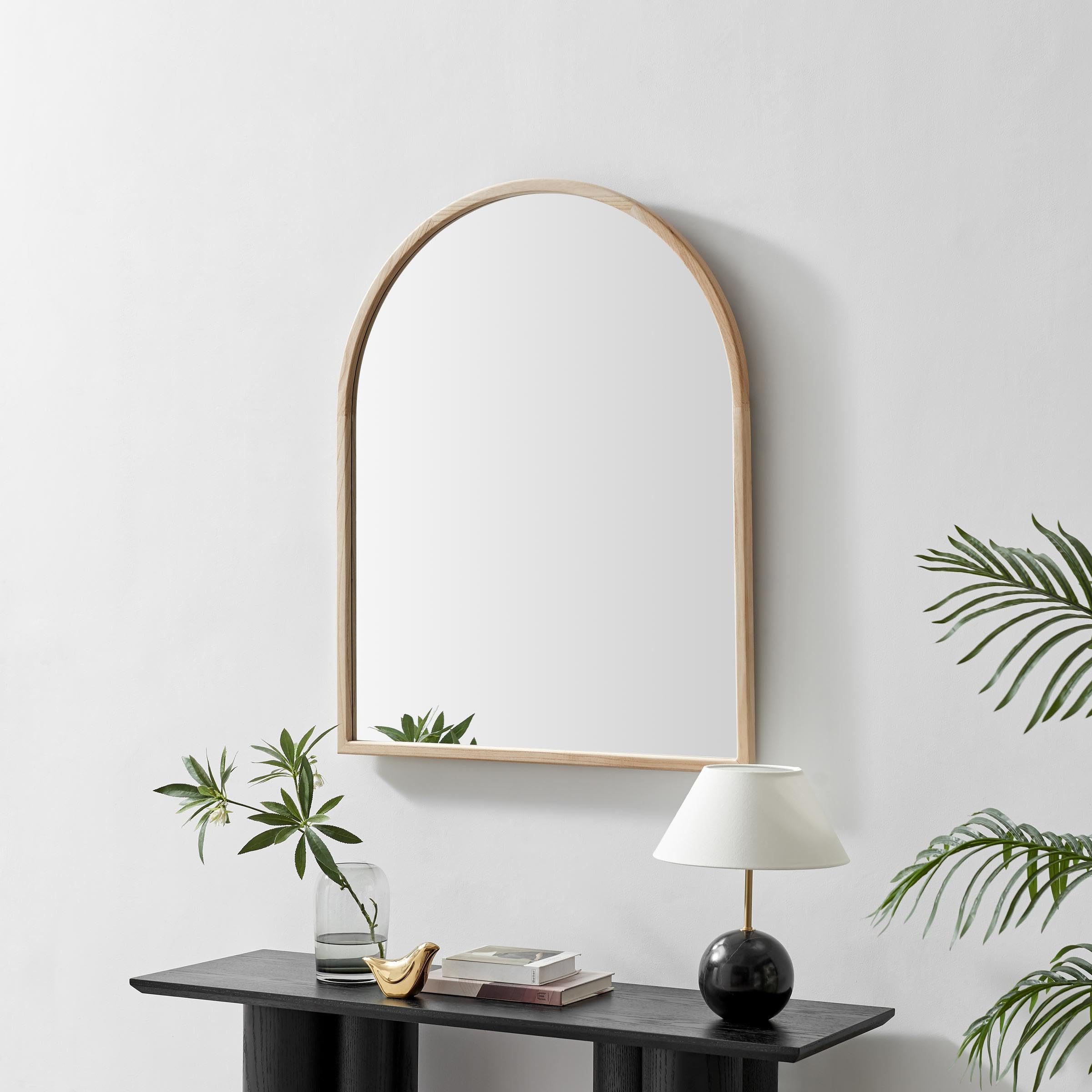 Furniturebox UK 'Valerie' Large Wooden Arch Wall Mirror100x80cm, Simple Mid-Century Oak Wood Arched Frame For Bedroom, Living Room, Hallway, Decorative Home Accessories