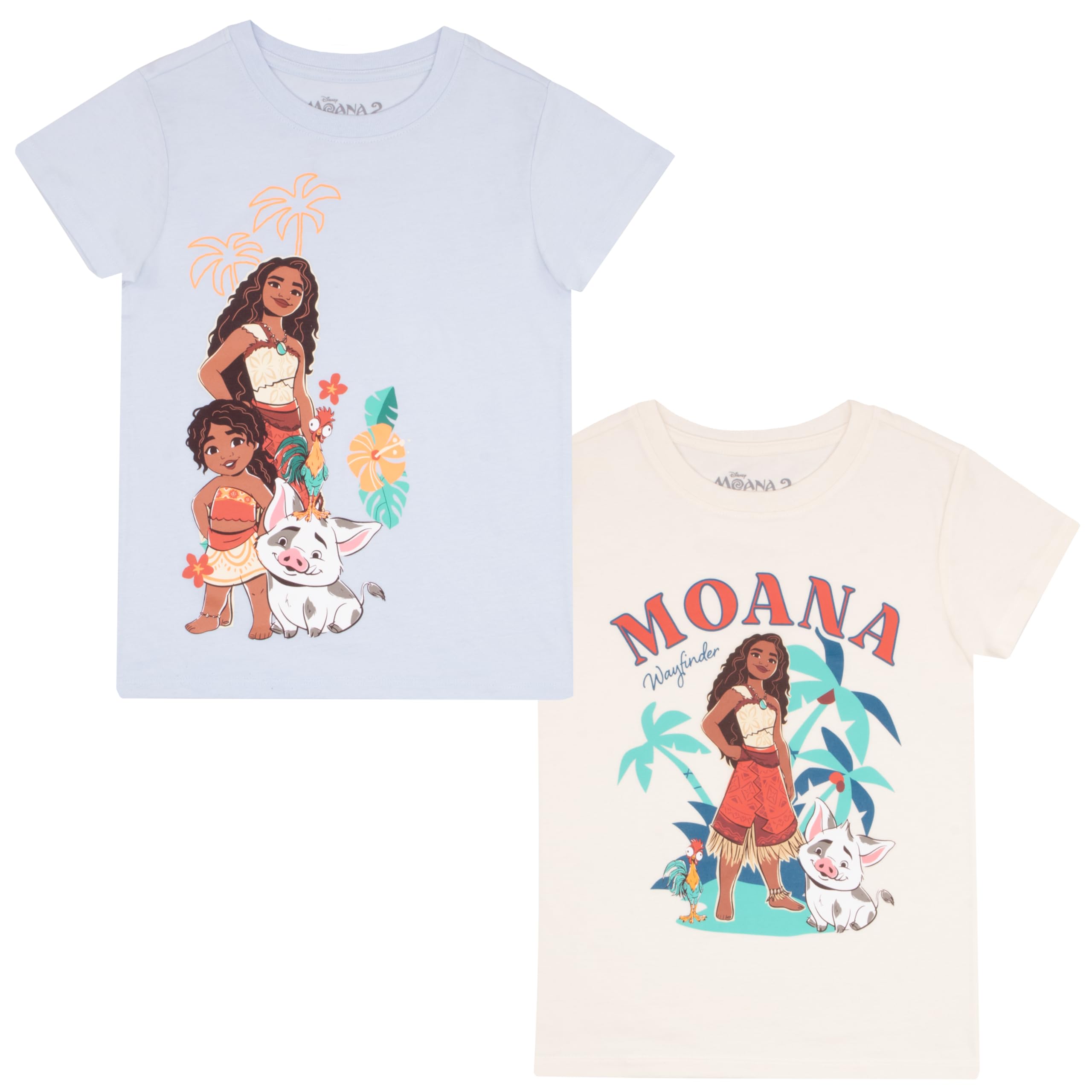 Disney Moana and Friends - T-shirt da ragazza con stampa grafica, confezione da 2, maglietta a maniche corte per bambini