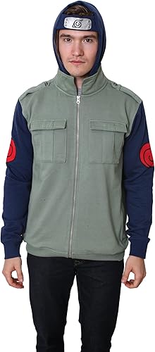 Vista 5 de Ripple Junction Naruto Shippuden Kakashi Hatake Cosplay Military-Style Sudadera con capucha para hombre con diadema