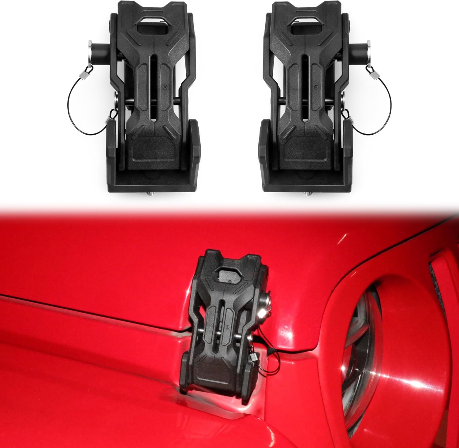 JL Hood Latches Lock for 2018-2025 Jeep Wrangler JL 4XE Jeep Gladiator JT Aluminum Locking Hood Latch Safety Catch Kit Replacement, Anti-Theft Hood Lock Catch Latches Accessories, 1 Pair with 2 Keys
