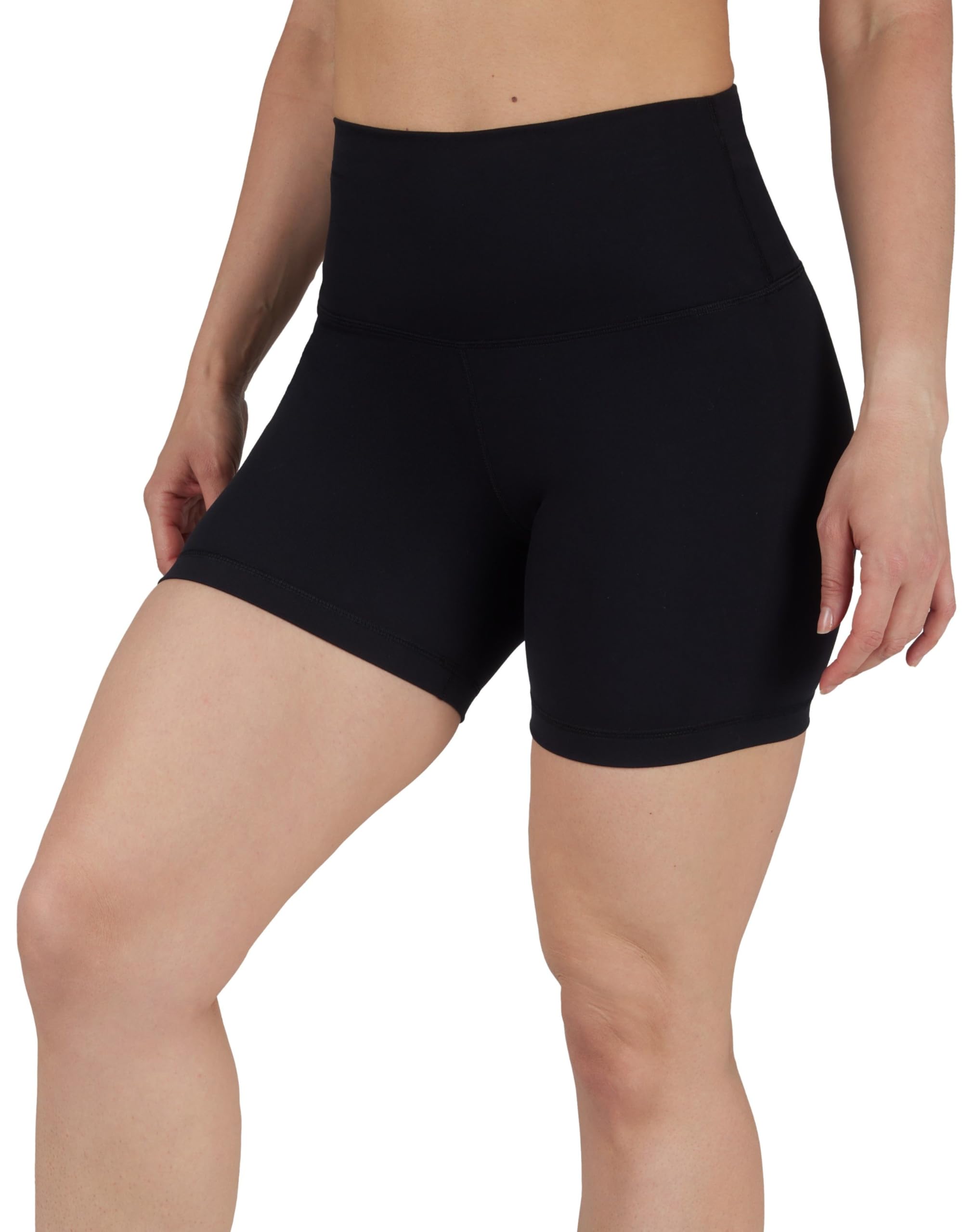 Yogalicious Women's Black/Black 5" Elastic Free Lux High Waist Squat Proof Biker Short - 2 Pack 5", 7" - Xs