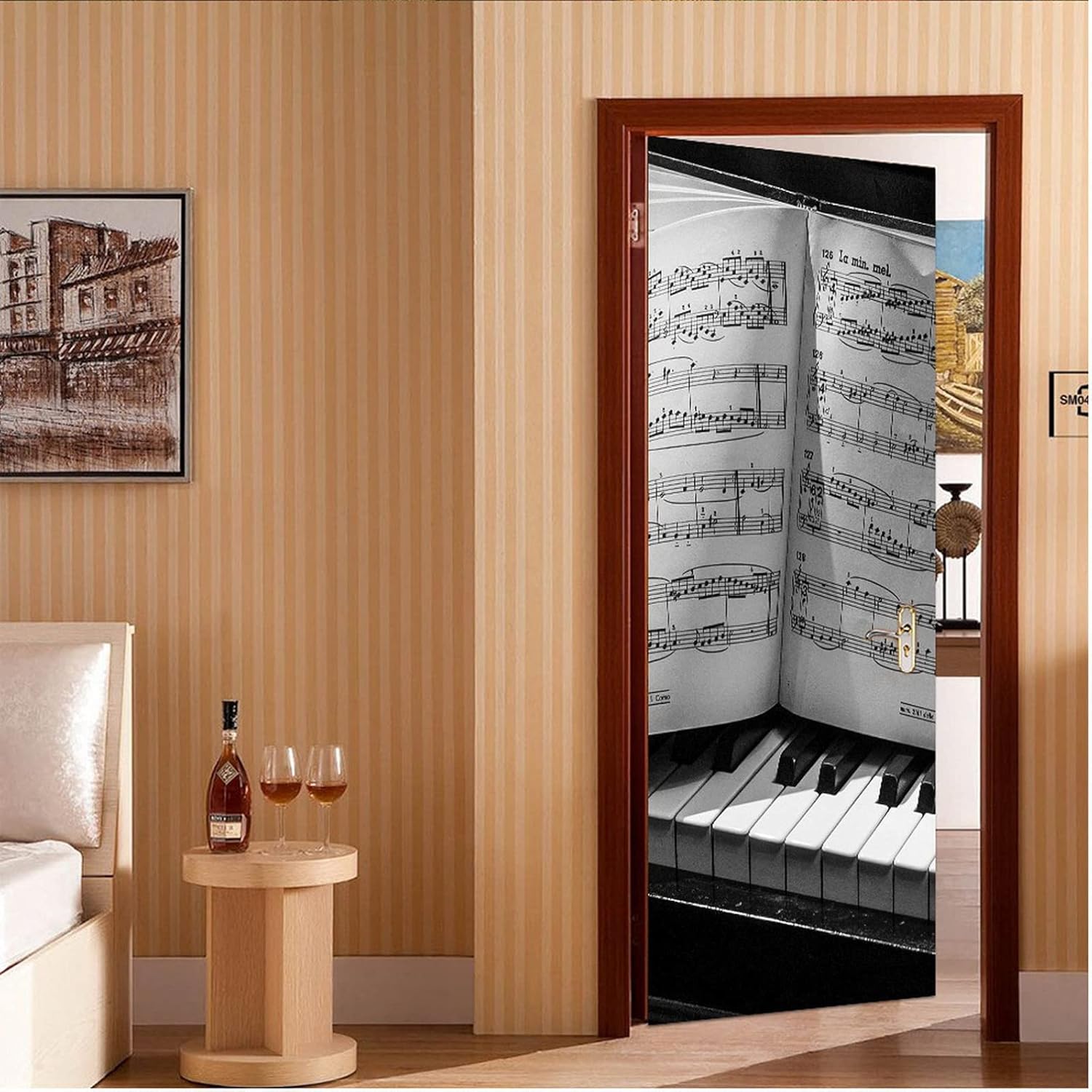 A.Monamour 3D Door Stickers for Interior Doors Piano Keys with Music Sheet Vinyl Waterproof Self Adhesive Door Mural Decals for Bedroom Office Bathroom 77 x 200 cm
