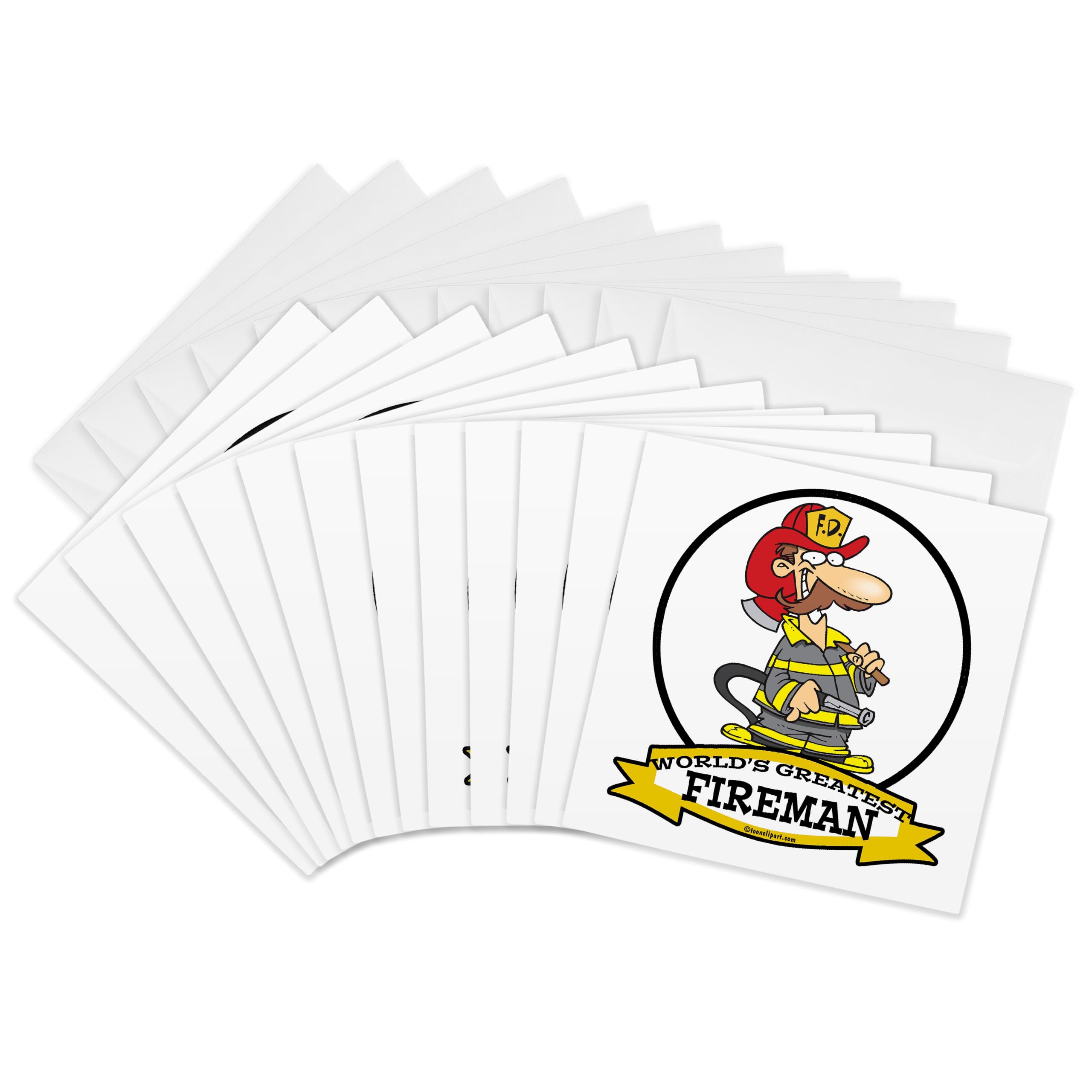3dRose gc_103184_2 6 x 6-Inch "Funny Worlds Greatest Fireman Ii Cartoon" Greeting Card (Set of 12)