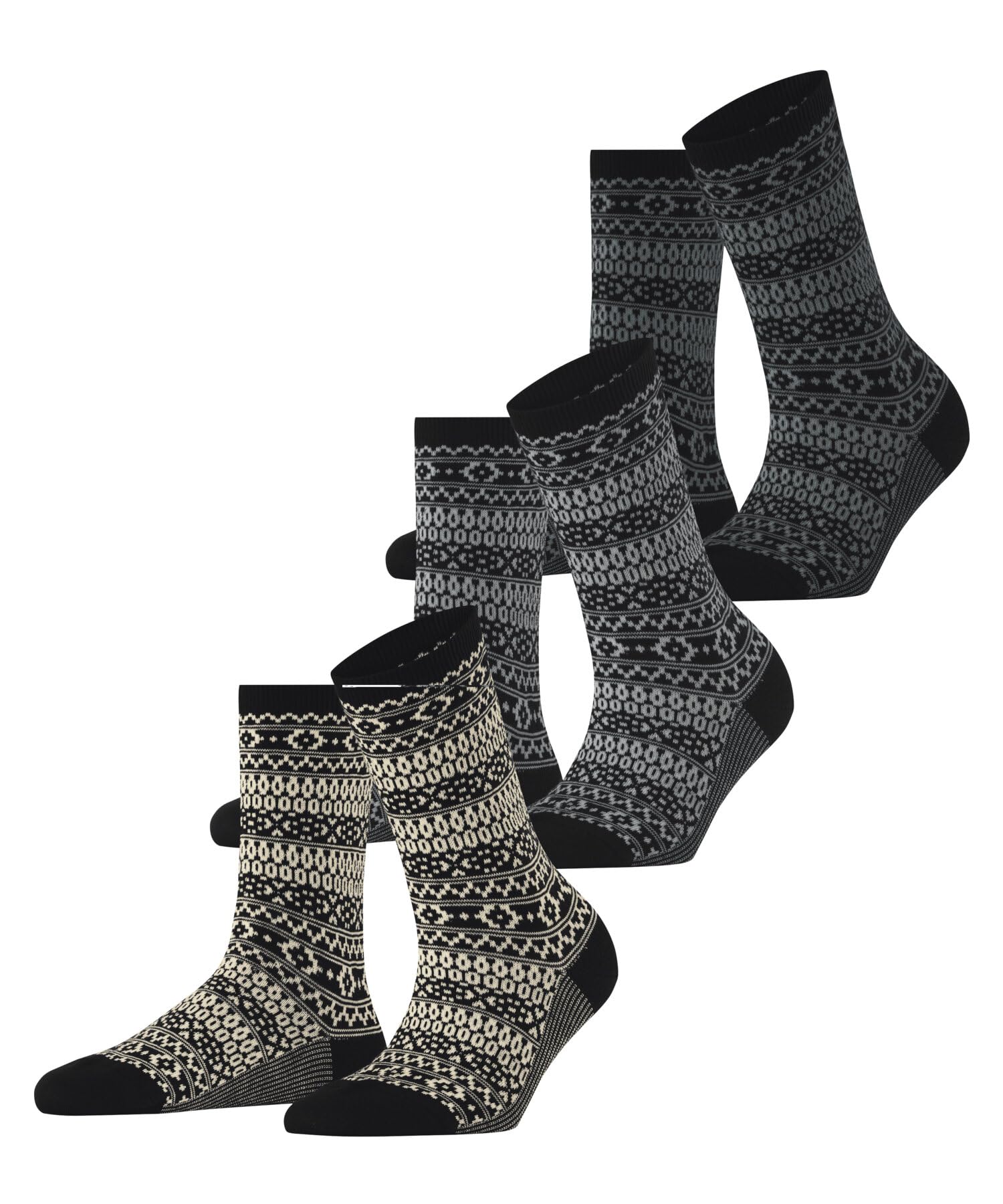 Esprit Women's Black 3000 Sami Pattern Multipack W So Cotton Patterned 3 Pairs Socks, 3.5-7
