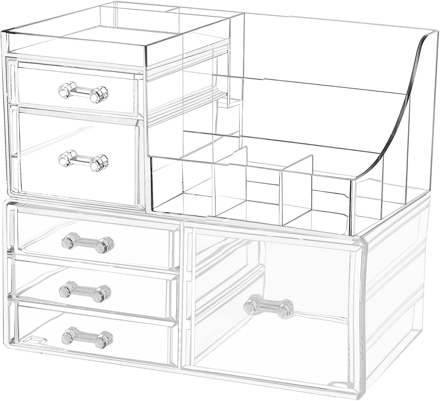 2 Pack Clear Makeup Storage Organizer,Stackable 6 Drawers Make Up Organizers,Cute Desk Organizer for Vanity Jewelry,Hair Clip,Beauty,Skincare Product Bathroom Counter Organizers and Storage