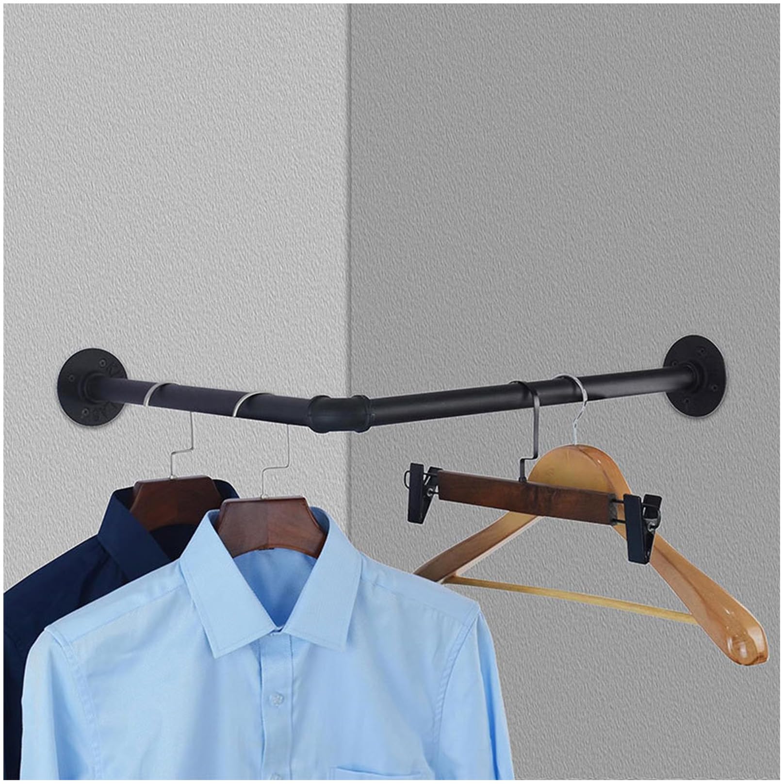 Porte-vêtements en tuyau industriel fixé au mur penderie d'angle en fer robuste
