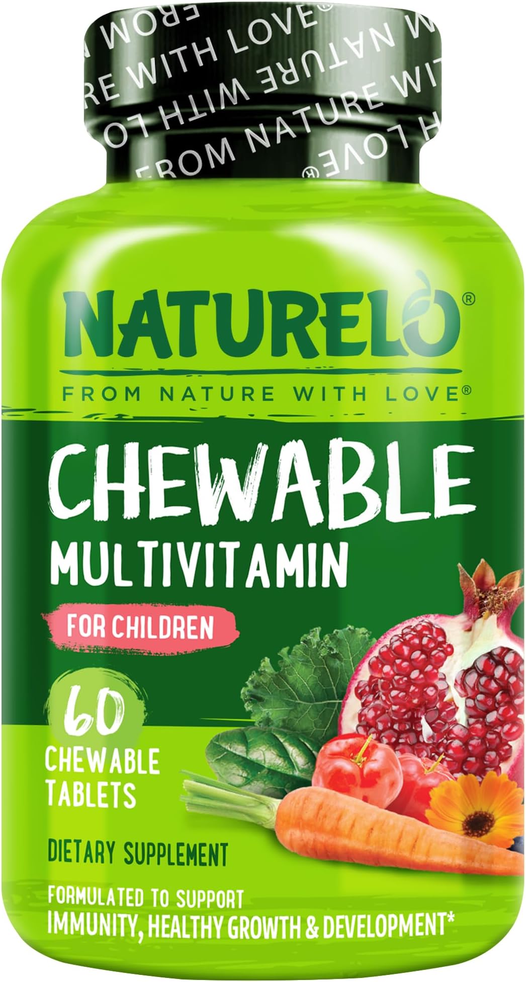 NATURELO Chewable Multivitamins for Kids – Multivitamin with Whole Food Organic Fruit Blend - 60 Tablets for Children
