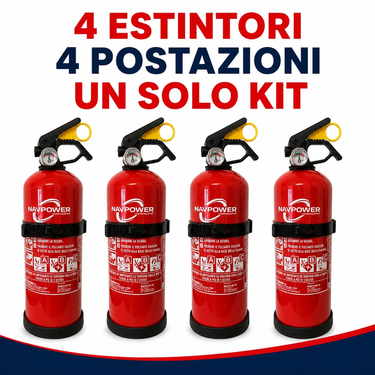 4 Estintori Navpower a Polvere ABC 1 kg MED per Barca Camper Casa Ufficio