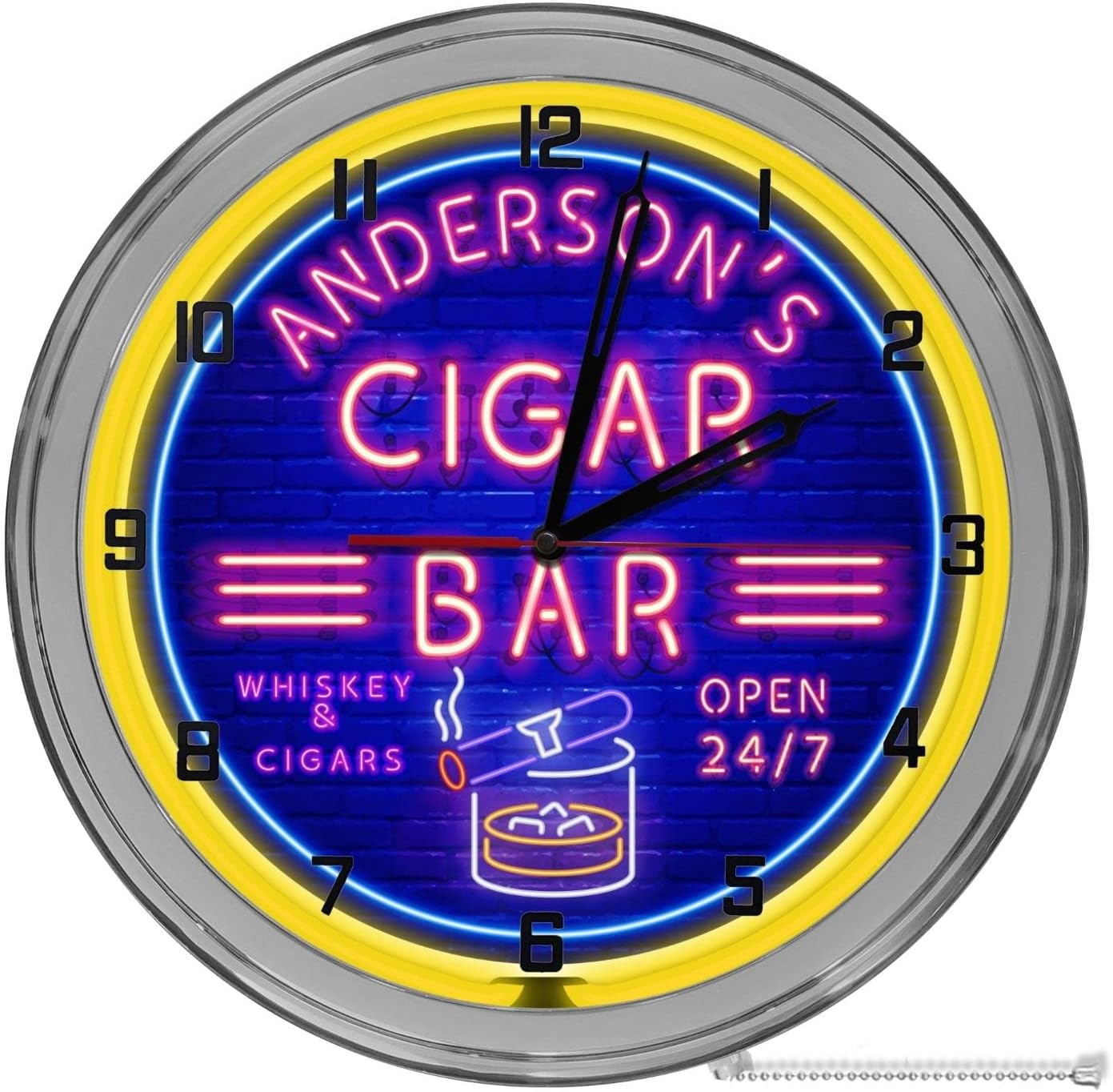Cigar Bourbon Bar 16" Purple Light Up Neon Clock
