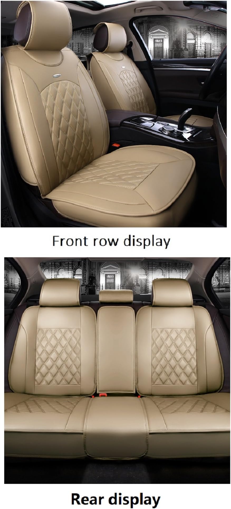 EverFabulous Luxury PU Leather Auto Car Seat Covers 5 Seats Full Set Universal Fit (Beige)