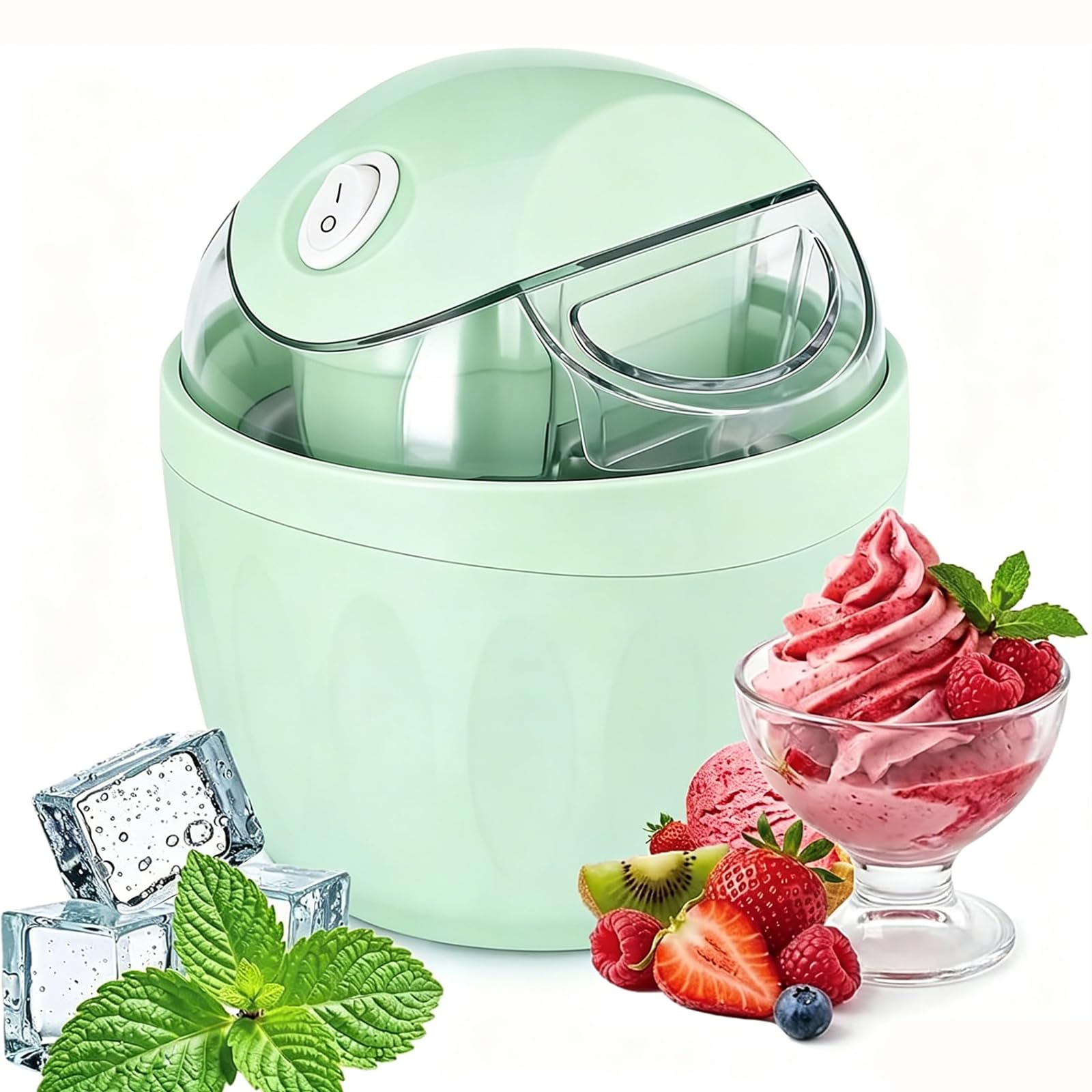 Piccola Gelatiera Domestica, Solo 15 Minuti, Yogurt Gelato Elettrico da 500ml, Facile Dessert Maker con Un Solo Tasto per Famiglie per Yogurt Gelato Fatto in Casa