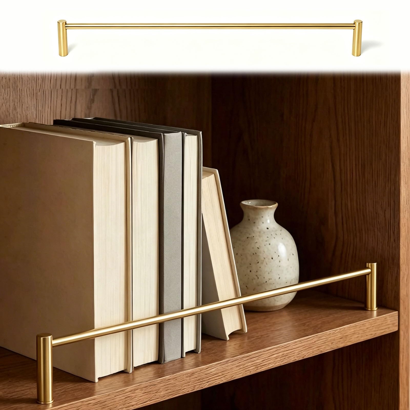 HDYZJQ Anti Tipping Shelf Railing Fence for Bookcase/Kitchen Cabinets, Decorative Shelf Barrier Rail Set with Spindles, Wood Shelves Brass Gallery Rail(2pcs Gold,32cm/13in)