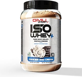 GMU SPORT ISO Whey - 100% Whey Isolate Protein - Cookies and Cream 2lb, (30 Servings) - 26g Protein Per Serving Complete with a Full Amino Profile, Digestive Enzymes, BCAA's and Collagen Peptides