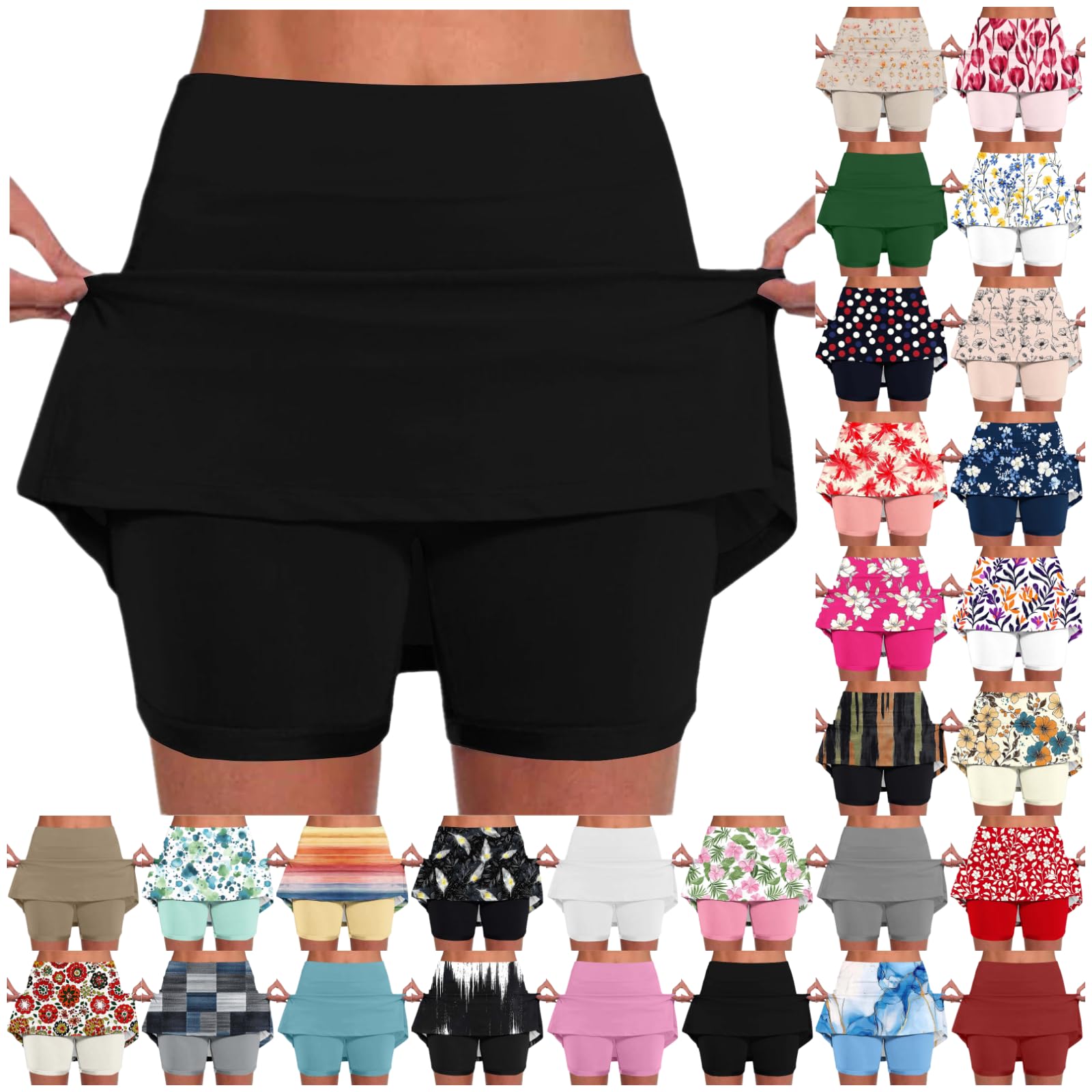 Skorts for Women Plus Size Tummy Control Legging with Skirts Casual High Waist Mini Skirts Athletic Tennis Short