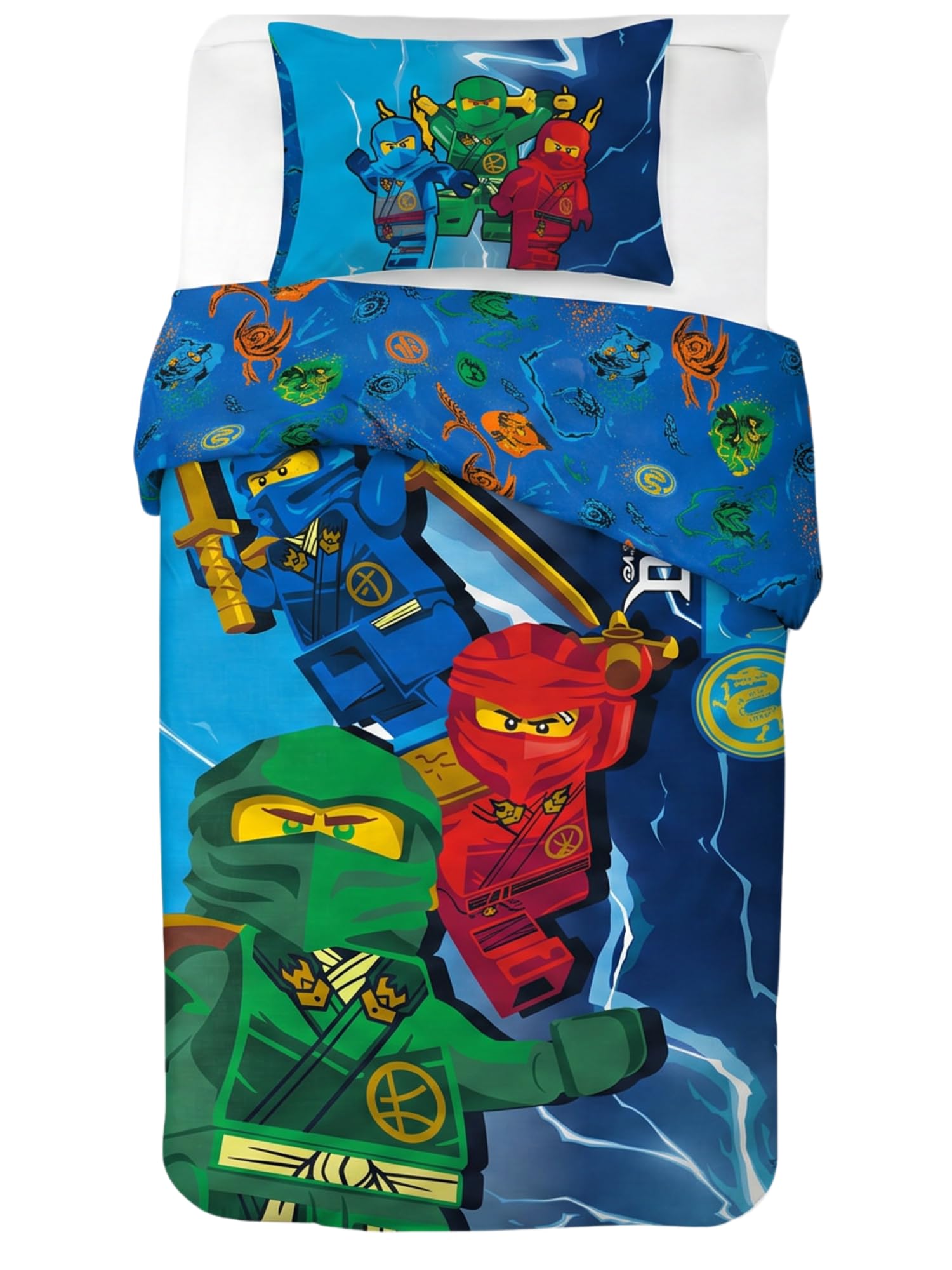 BrandMac Lego Ninjago Bedding Set for Kids | Single Size Duvet Cover 140x200 cm with Pillowcase 50x70cm, 100% BCI Cotton | Soft Breathable & Riversible Children’s Bed Linen Set