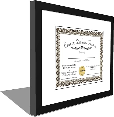 Vista 77 de Creative Picture Frames Marco de diploma negro clásico de 12 x 16 pulgadas con paspartú negro con caballete de vidrio y ganchos de pared instalados