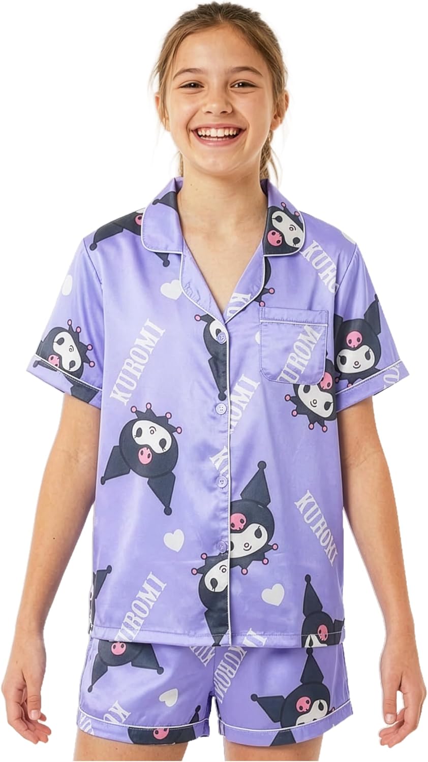 Get Trend Hello Kitty | Kuromi | Pusheen Girls Pajamas Sets, 2 Piece Button Down Shirts & Pj Shorts