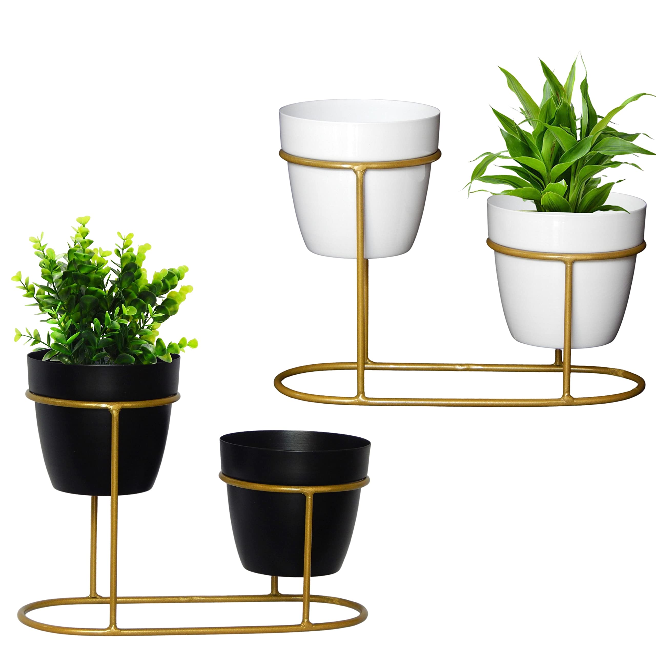 ecofynd Elis White Planter Pot & Stand - Modern Garden Decor -9