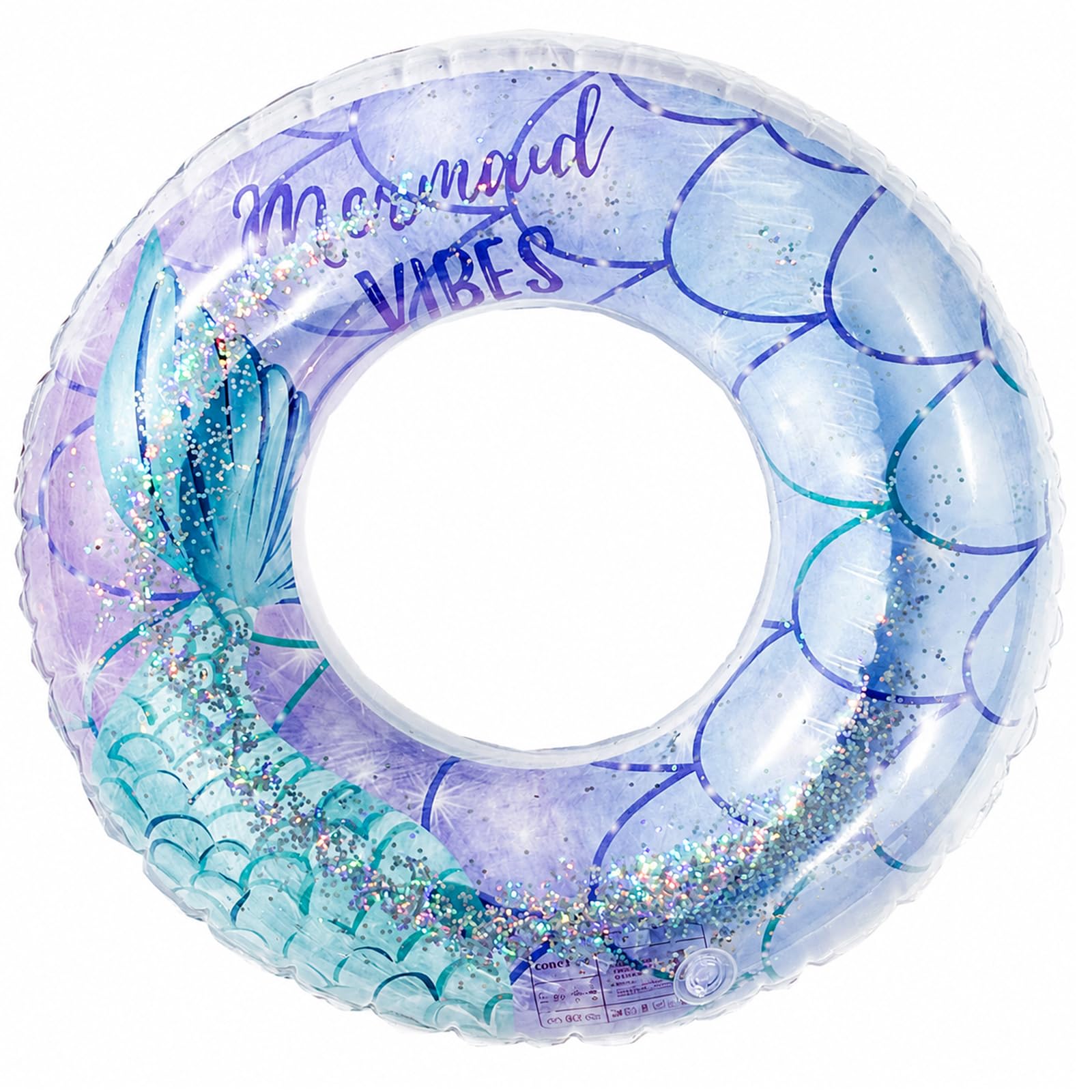 Swimming Ring, Blue Glitter Mermaid Transparent Rubber Ring, Durable Rubber, Summer Gifts, Summer Swim Tubes for Water Recreation, Beach Vacations, Pool Parties, 5-14 Years